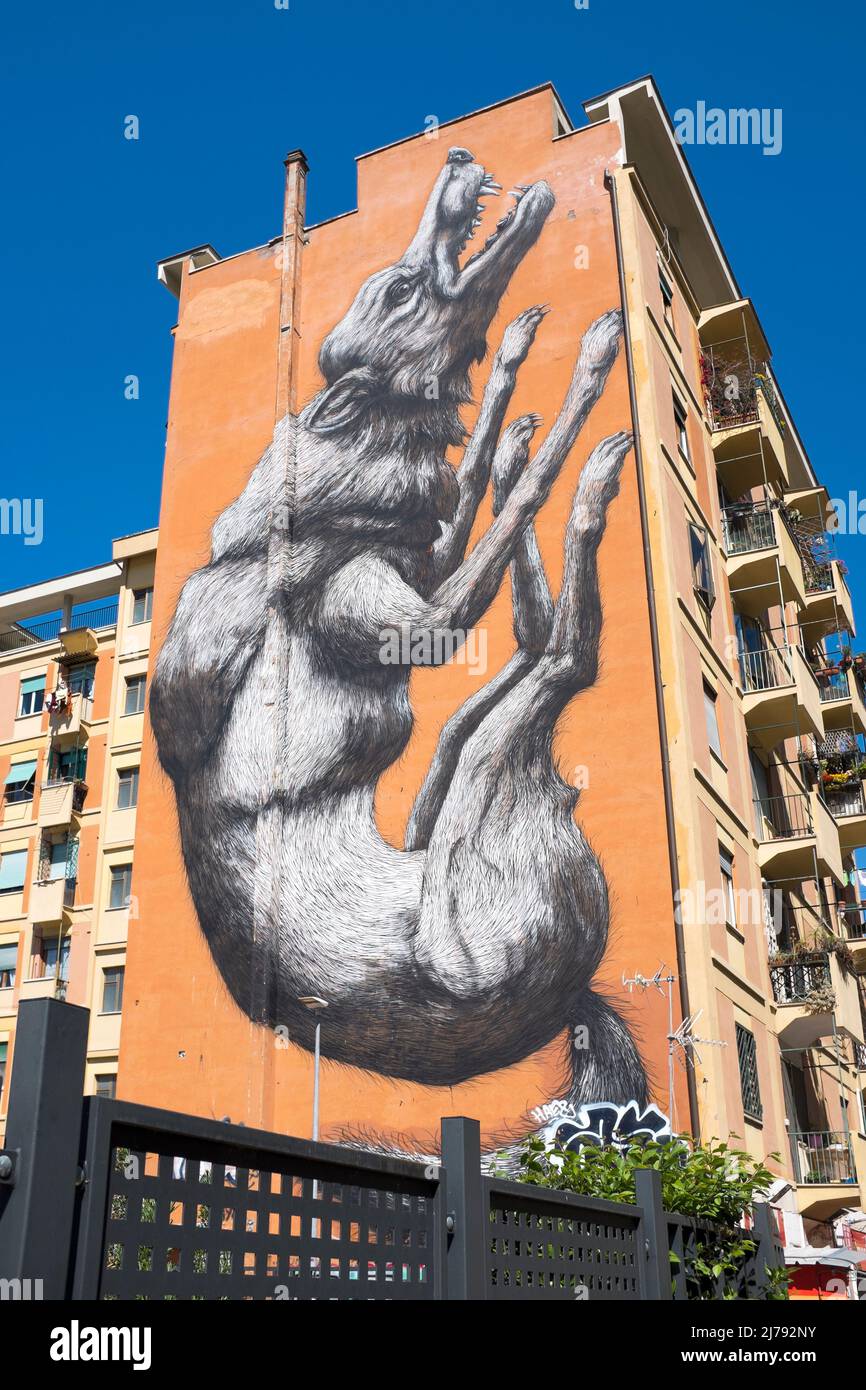 Springender Wolf Mural in Testaccio Rom Italien Stockfoto