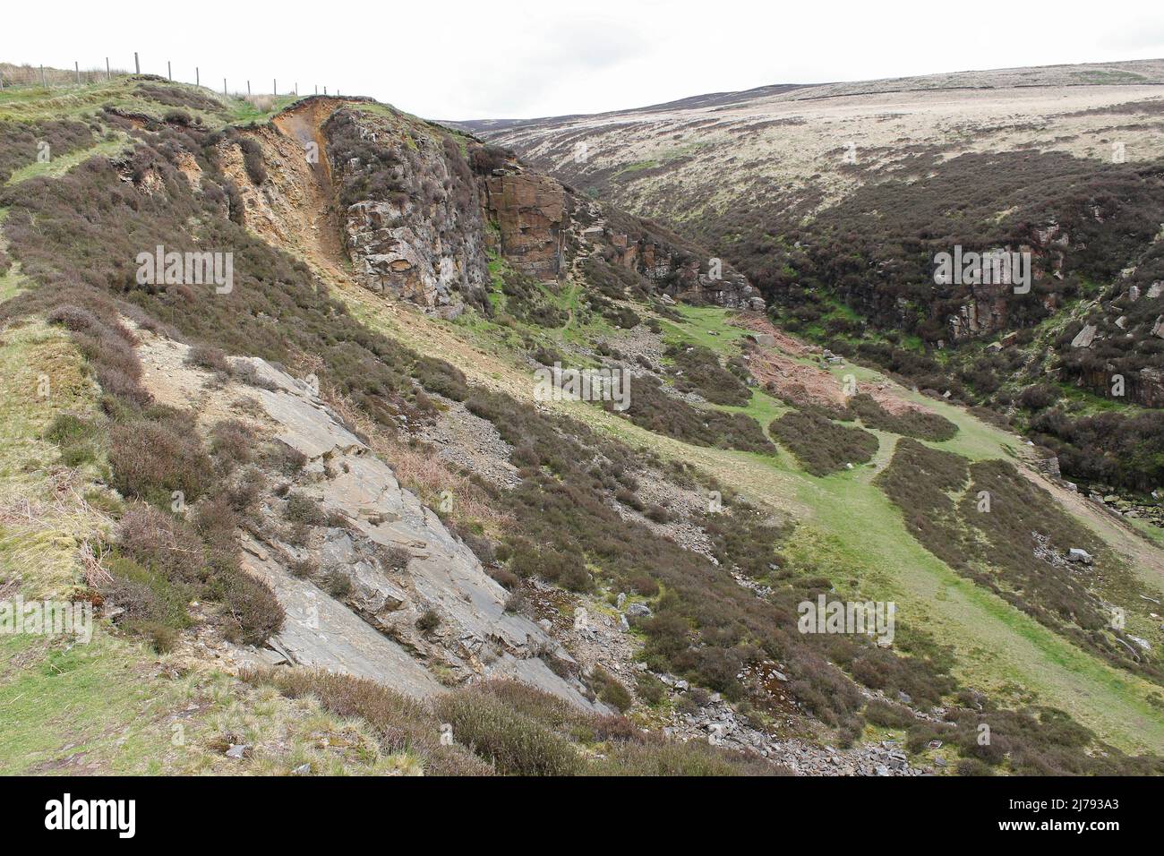 Millstone Grit - ein Sandstein aus der Karbon-Zeit, Dean Black Brook, Anglezarke Moors, oberhalb White Coppice, Lancashire Stockfoto