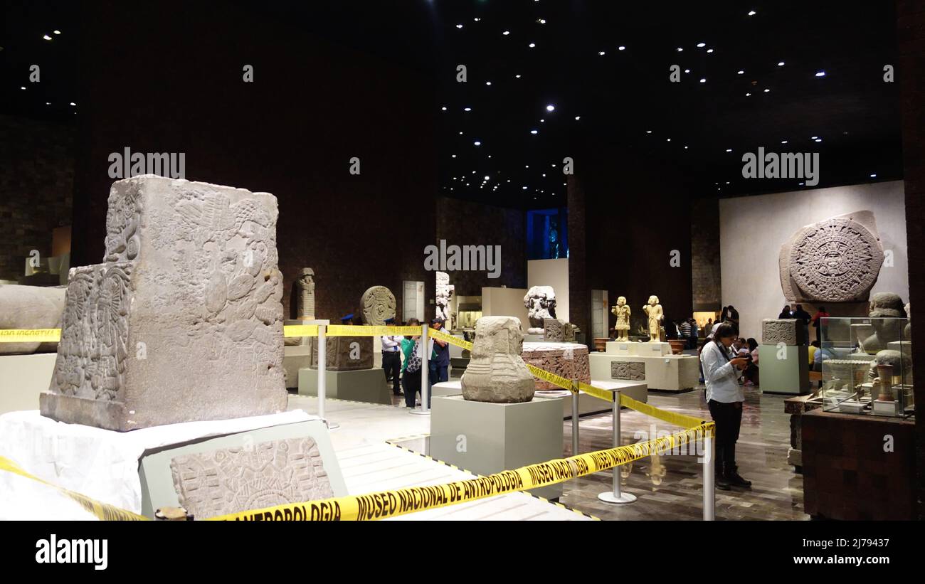 Blick auf den Azteken-Raum im Museo Nacional de Antropologia, Mexiko-Stadt Stockfoto