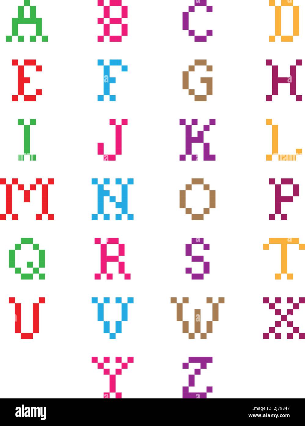 Alphabet Pixel Art Vektor Illustration. Alphabetische Grafik oder