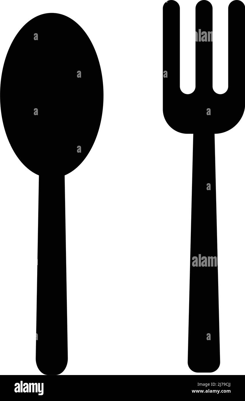 Symbole zur Silhouette von Löffeln und Gabel. Bearbeitbarer Vektor. Stock Vektor