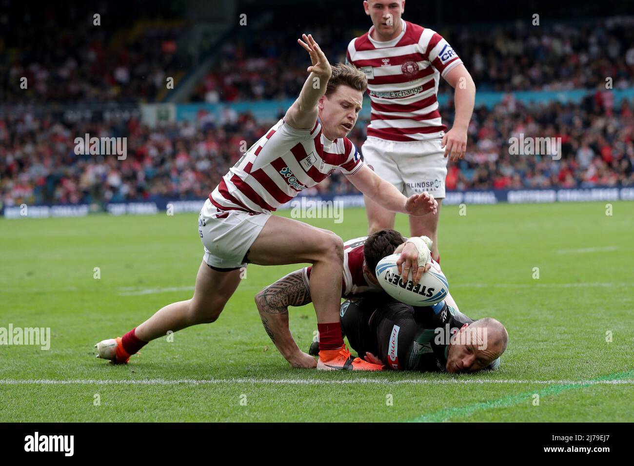 Saint Helens James Roby punktet beim Halbfinalspiel des Betfred Challenge Cup in der Elland Road, Leeds. Bilddatum: Samstag, 7. Mai 2022. Stockfoto