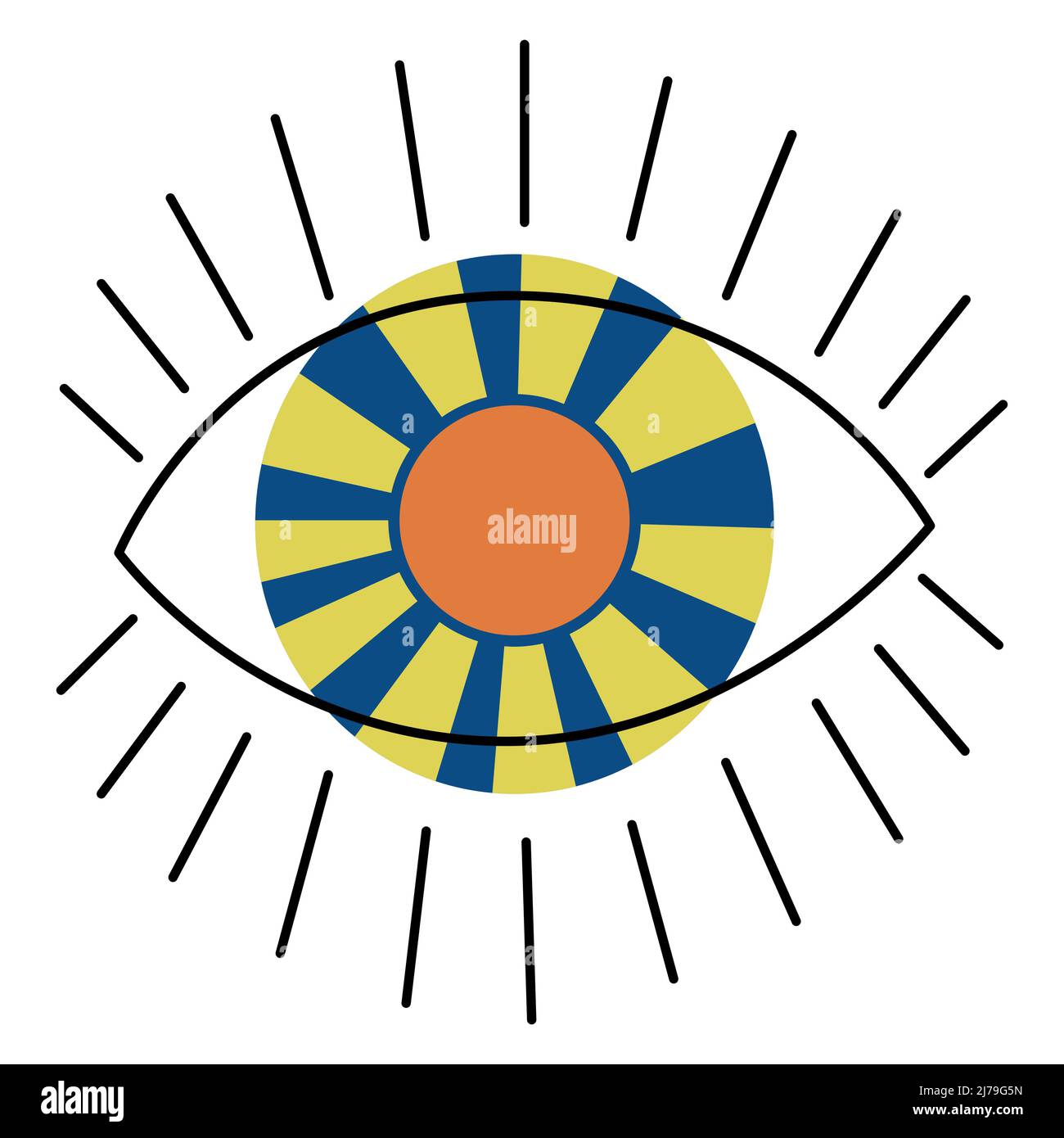 Einfaches minimalistisches Auge mit Sonne. RA Peace Eye. Augäpfel mit Vektor-Illustration für warme Gefühle Stock Vektor