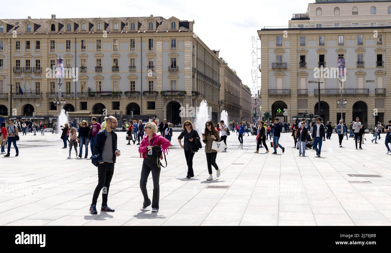 2022-05-07 14:13:42 TURIN - die Stadt von Turin, in der das Finale des Eurovision Song Contest stattfindet. Piazza Castello. ANP SANDER KING niederlande Out - belgien Out Stockfoto