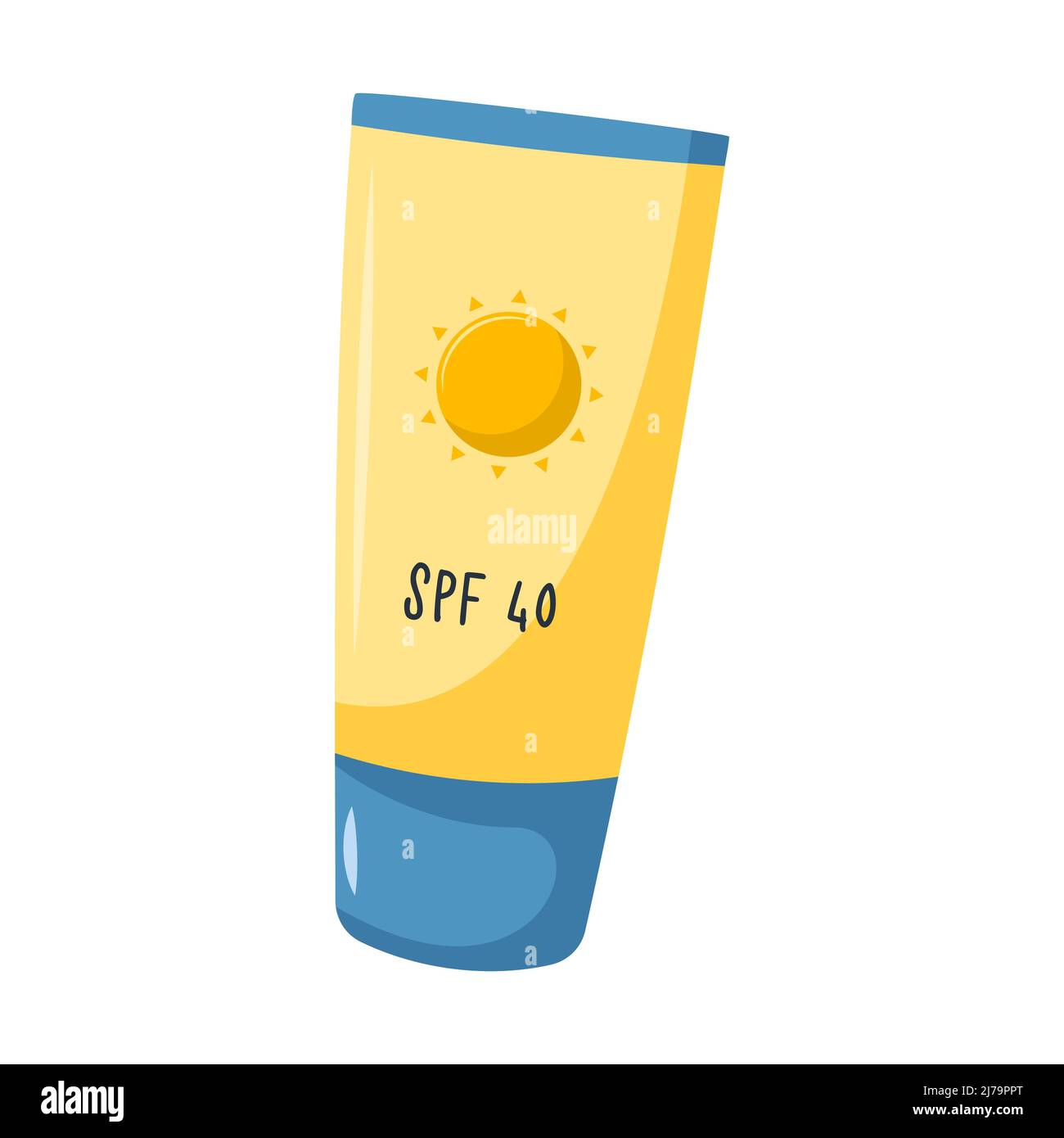 Sonnencreme, Sonnencreme. Sommer-Schutzkosmetik in einer Tube mit Deckel  und Sonnenbild. Vektor-Illustration in einem flachen Cartoon-Stil zu  isolieren Stock-Vektorgrafik - Alamy
