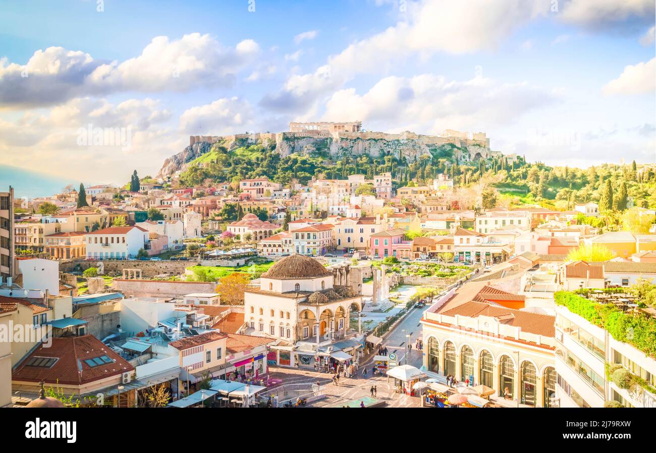 Skyline von Athenth mit Akropolis Stockfoto