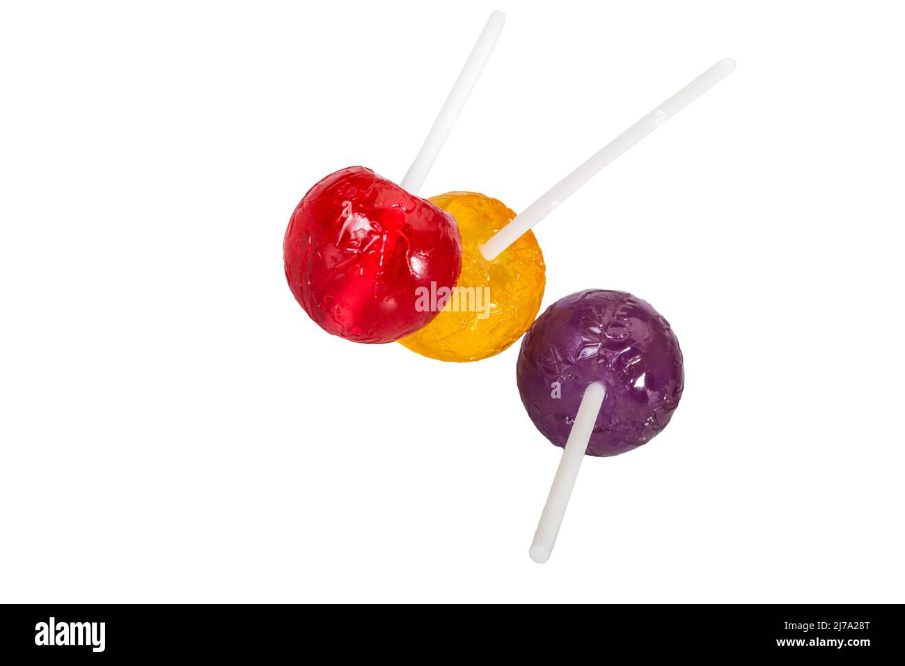 Bunte Lutscher-Bonbons auf weißem Hintergrund Stockfoto