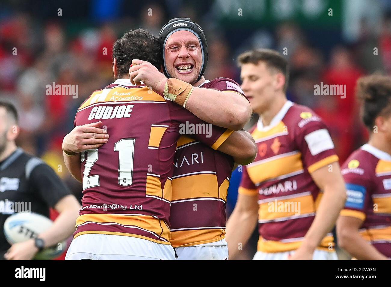 Chris Hill (8) von Huddersfield Giants feiert am Ende des Spiels in , am 5/7/2022. (Foto von Craig Thomas/News Images/Sipa USA) Stockfoto