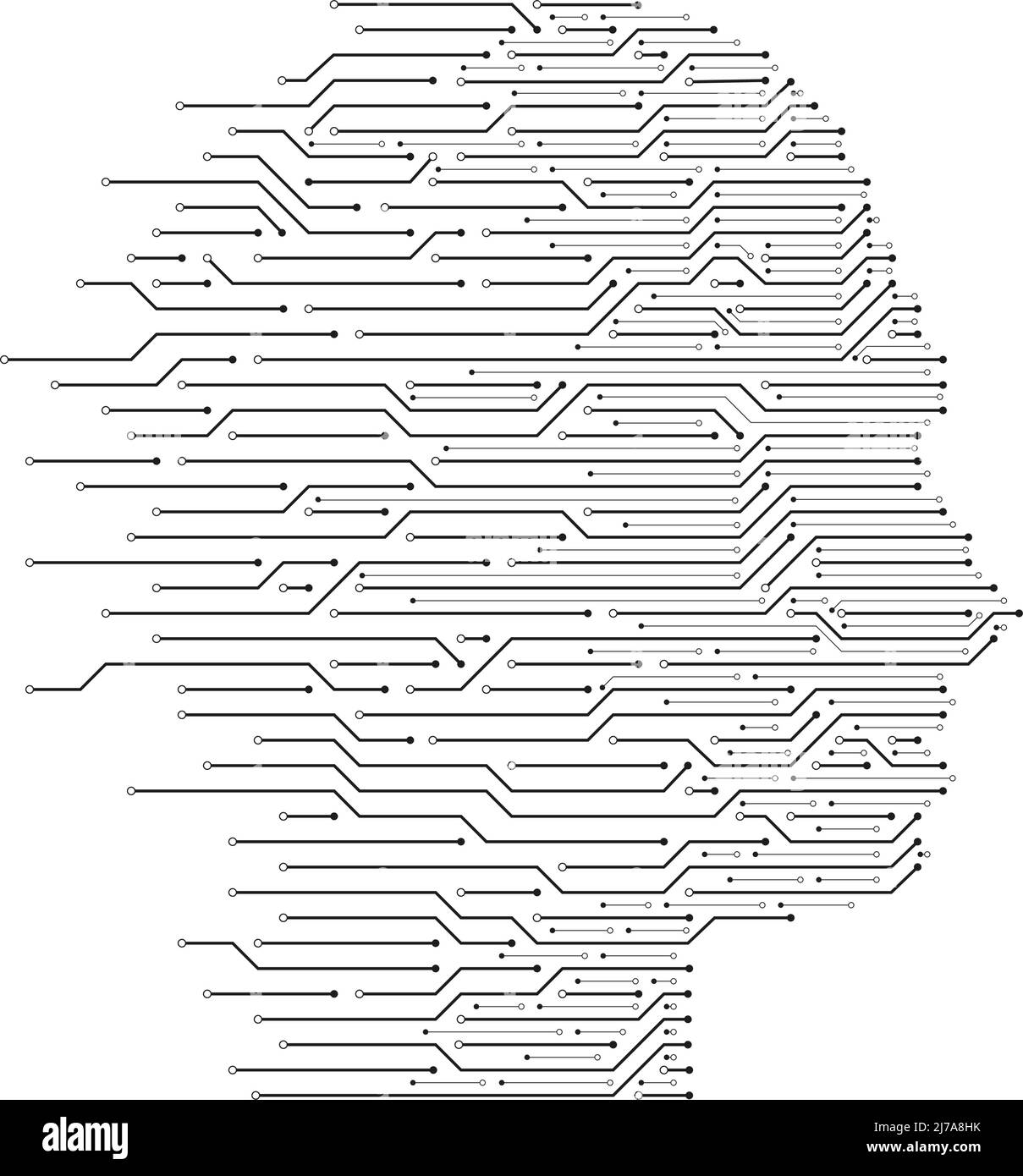 Kopf der künstlichen Intelligenz. Human Data Machine Learning, ai Programmierung Wissenschaft und Cyber Mind Leiterplatte Vektor Illustration Stock Vektor