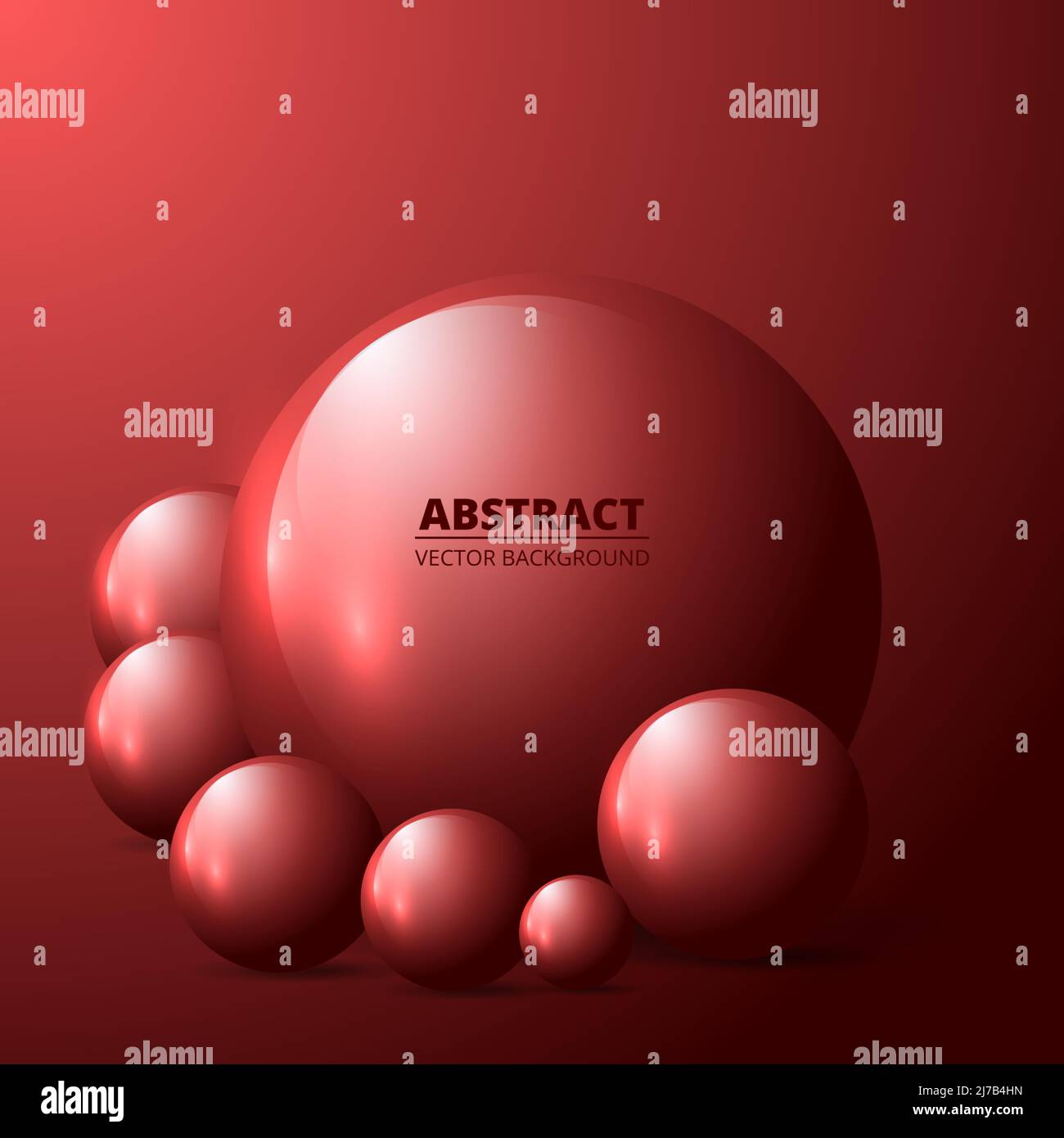 Rot realistische 3D Kugeln und Kugeln auf rotem Hintergrund. Geometrische dreidimensionale Vektordarstellung. Stock Vektor