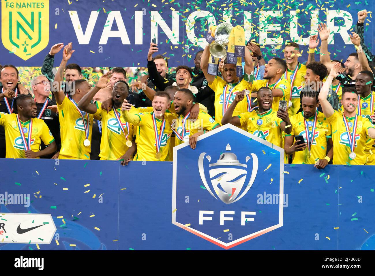 8. Mai 2022, Saint Denis, seine Saint Denis, Frankreich: Der Nantes-Teamsieger des vierten französischen Fußballpokals. Nantes gewann seinen vierten französischen Pokal 1:0 (Foto: © Pierre Stevenin/ZUMA Press Wire) Stockfoto