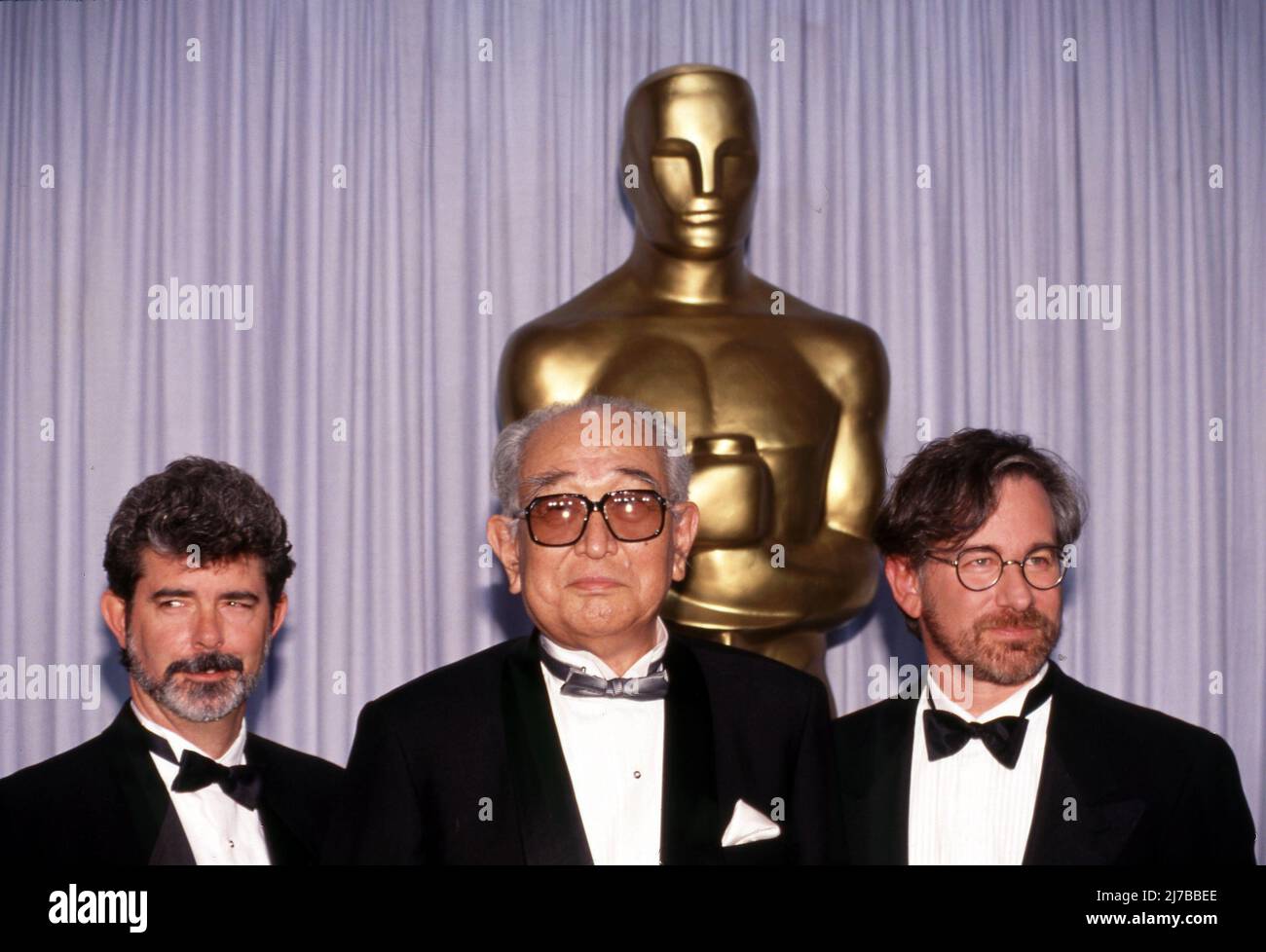 George Lucas, Akira Kurosawa und Steven Spielberg mit seinem Lifetime Achievement Award bei den Academy Awards 61. am 29. März 1989 Credit: Ralph Dominguez/MediaPunch Stockfoto