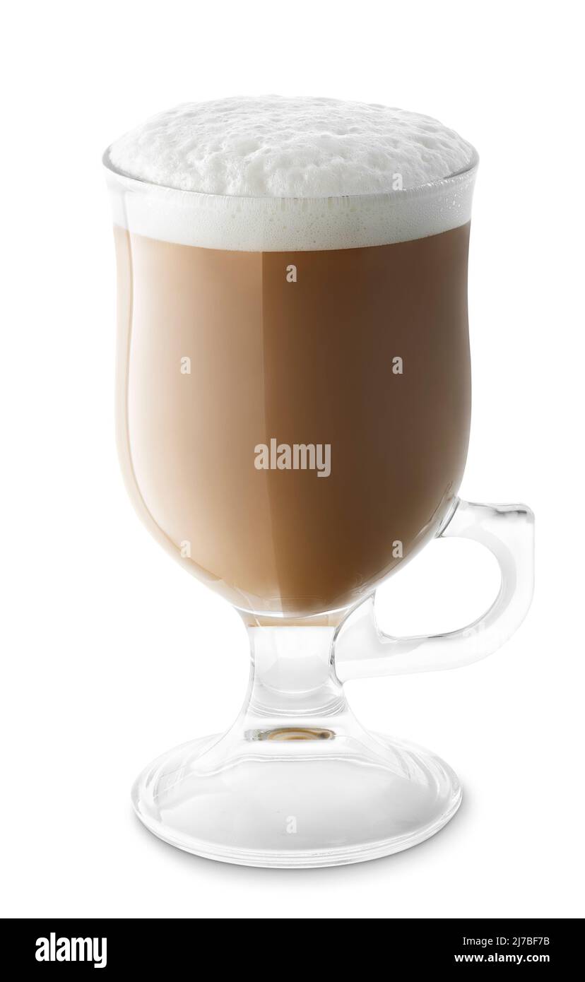 Kaffee Cappuccino mit Milchschaum in Glastasse isoliert Stockfoto
