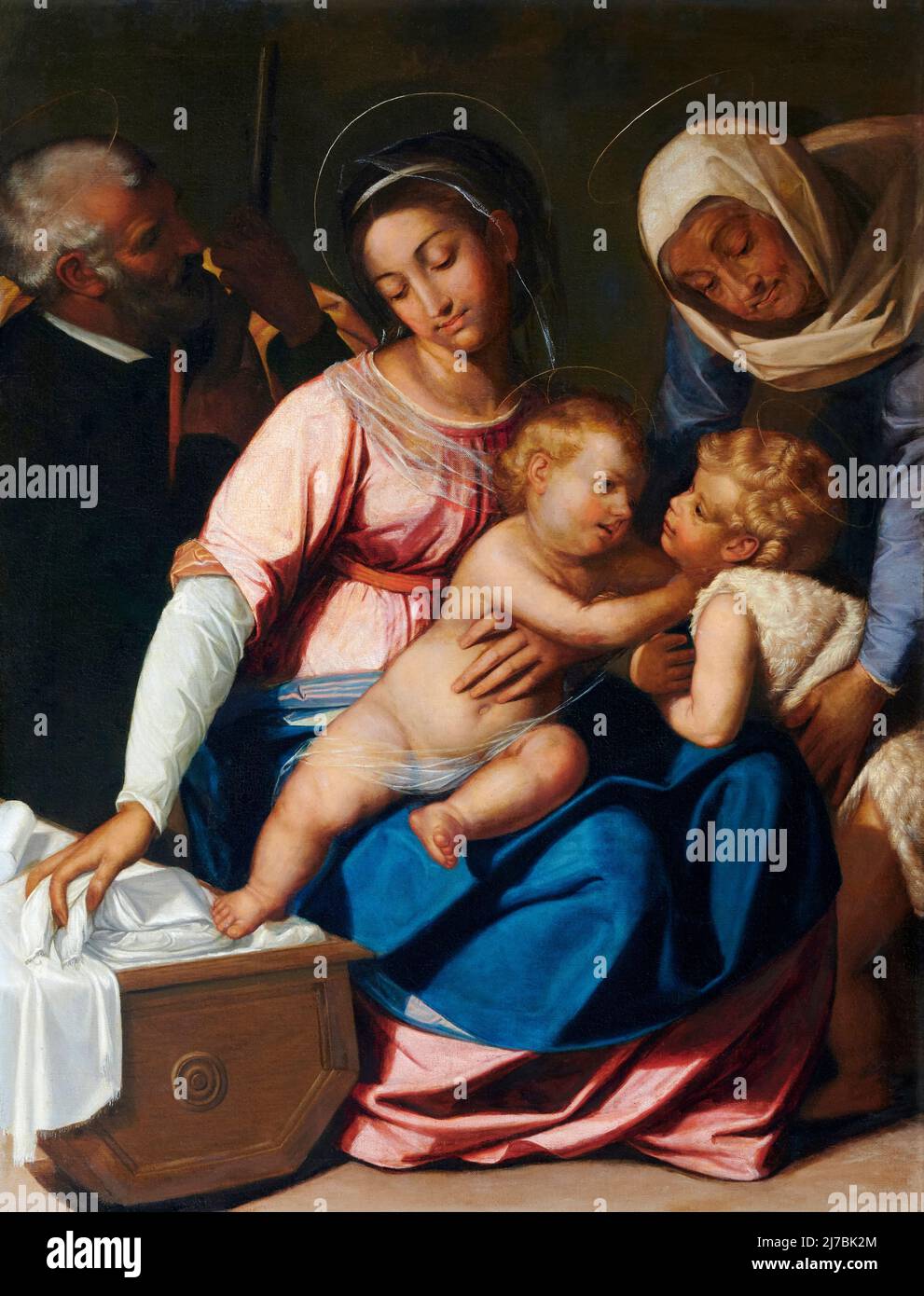 Sacra Famiglia con S.Anna e S. Giovannino - olio su tela - copia da originale di Scipione Pulzone di pittore bresciano del XIX secolo - Comezzano Stockfoto
