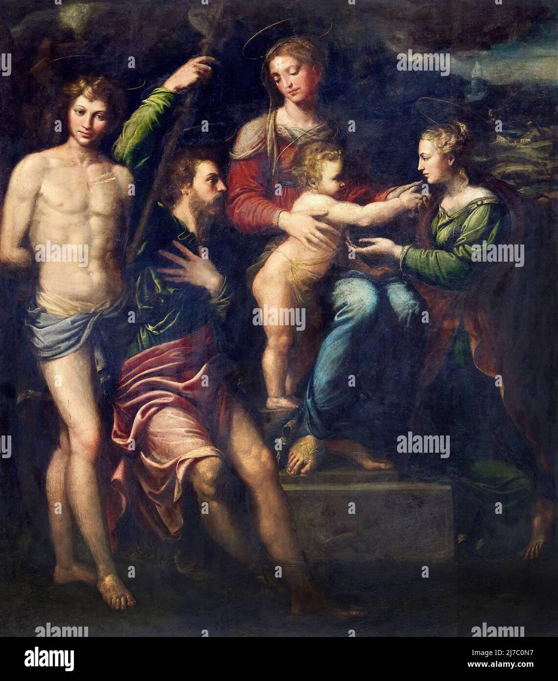 Matrimonio mistico di S. Caterina da Siena - olio su tela - Girolamo da Carpi - 1534 - Bologna, Italia,chiesa di San Salvatore Stockfoto
