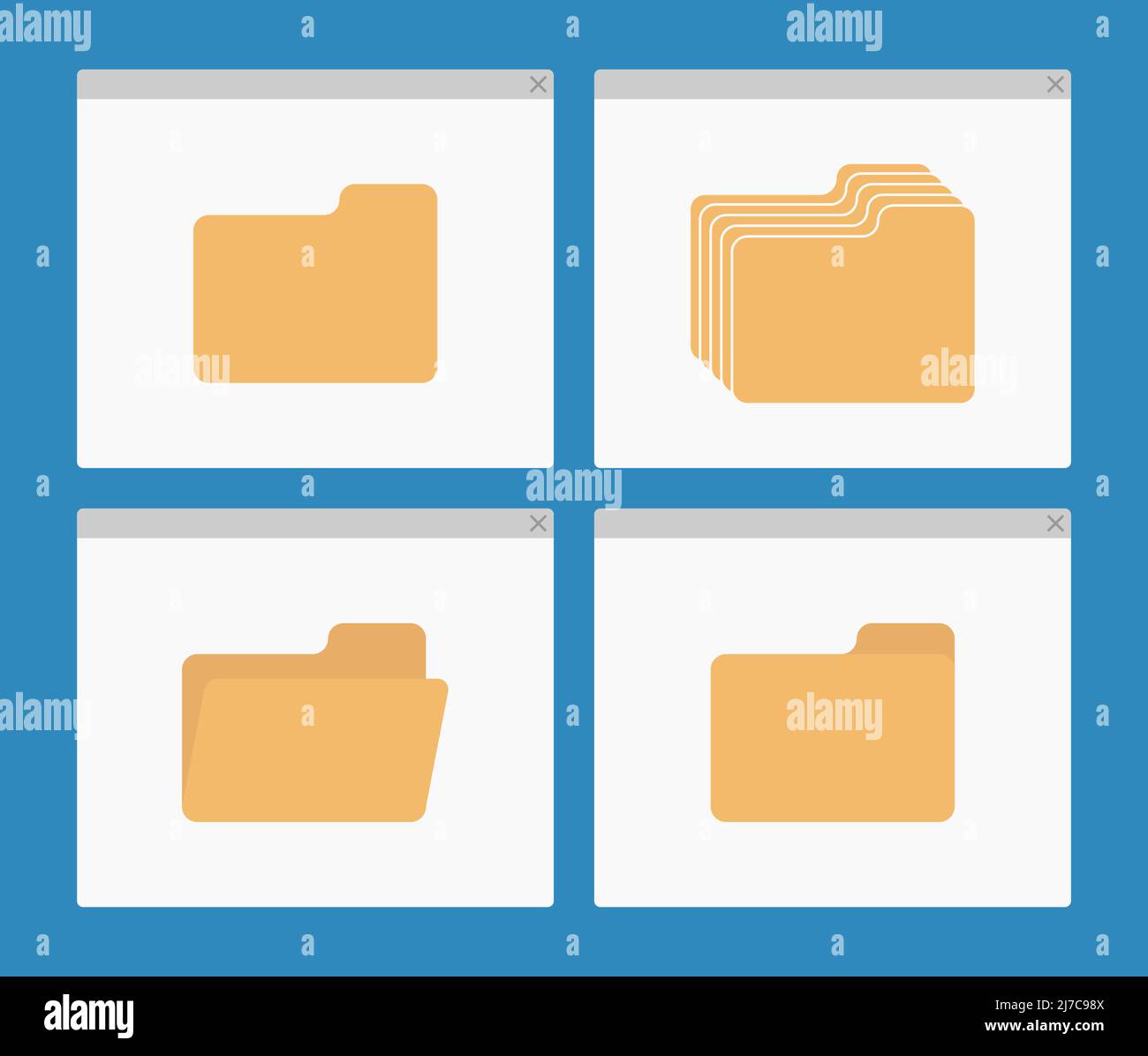 Desktop-Interface-Fenster mit Ordnern isoliert einfache ui-Vektor flache Illustration Stock Vektor