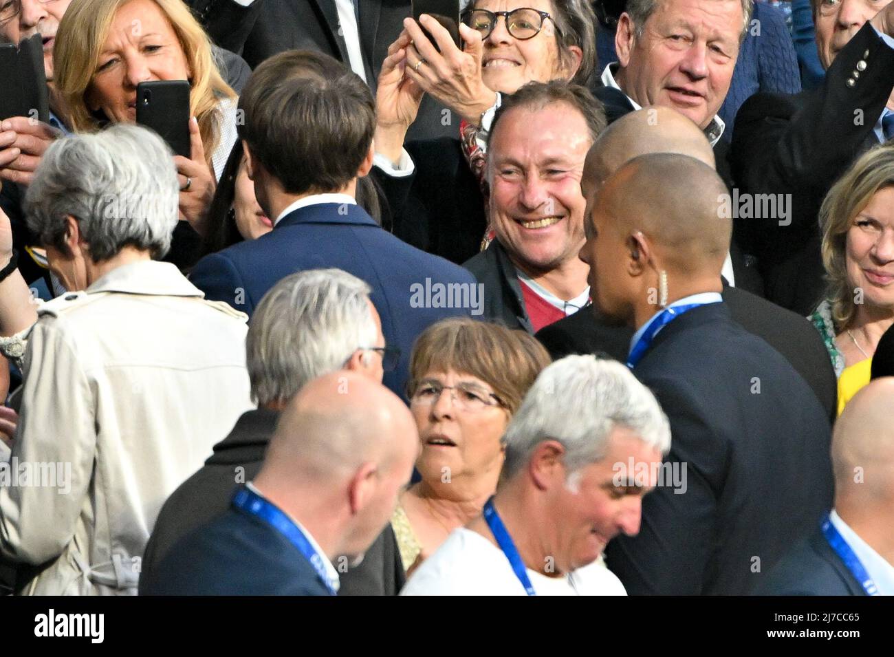 Emmanuel Macron, Jean Pierre Papin - OGC Nice vs FC Nantes am 7. Mai 2022 in Saint-Denis, Frankreich. (Foto von Lionel Urman/Sipa USA) Stockfoto