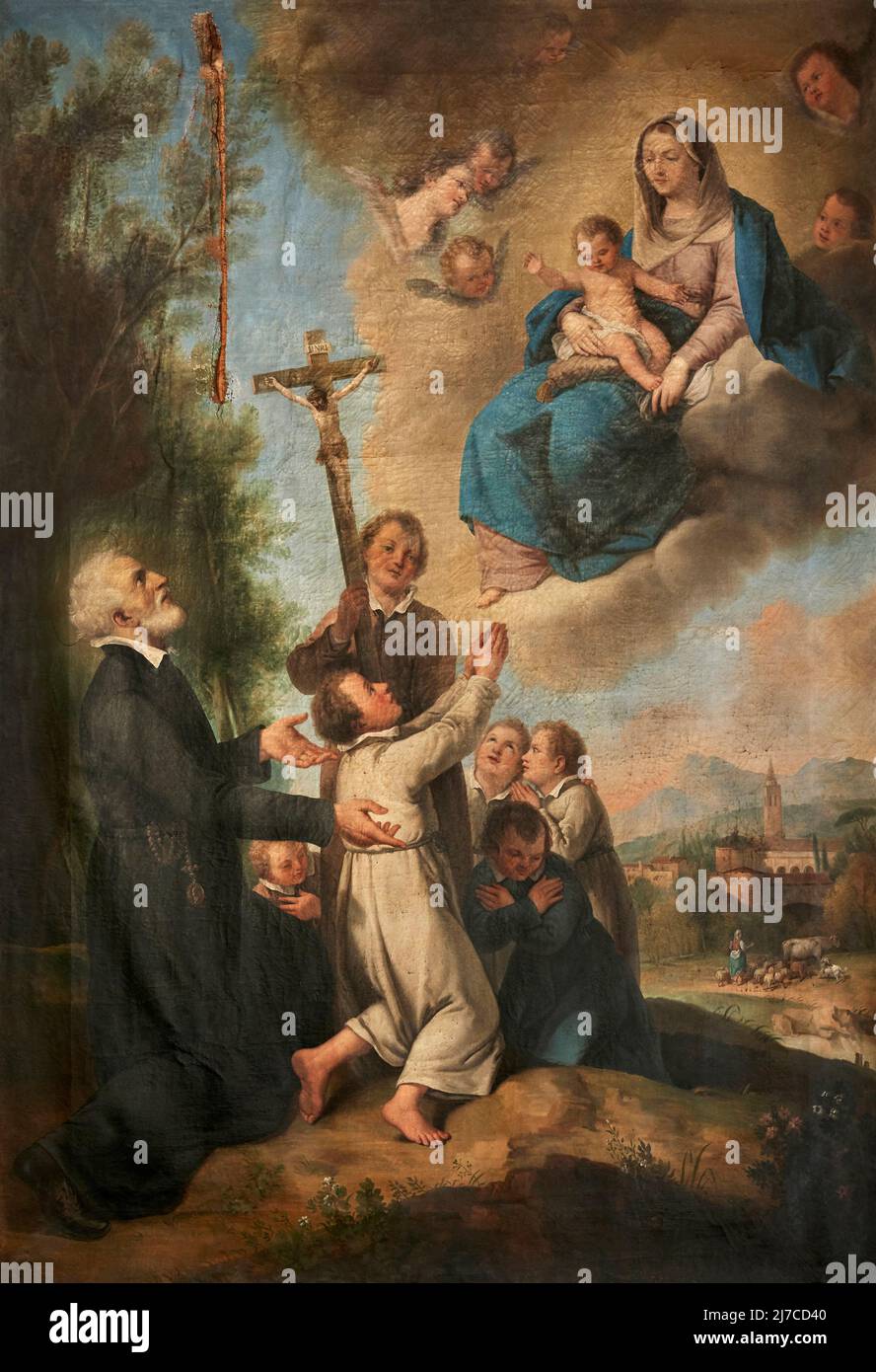 San Filippo Neri presenta i fanciulli alla Madonna- olio su tela - copia dal Francesco Zuccarelli di pittore bresciano della fine del XVIII secolo Stockfoto
