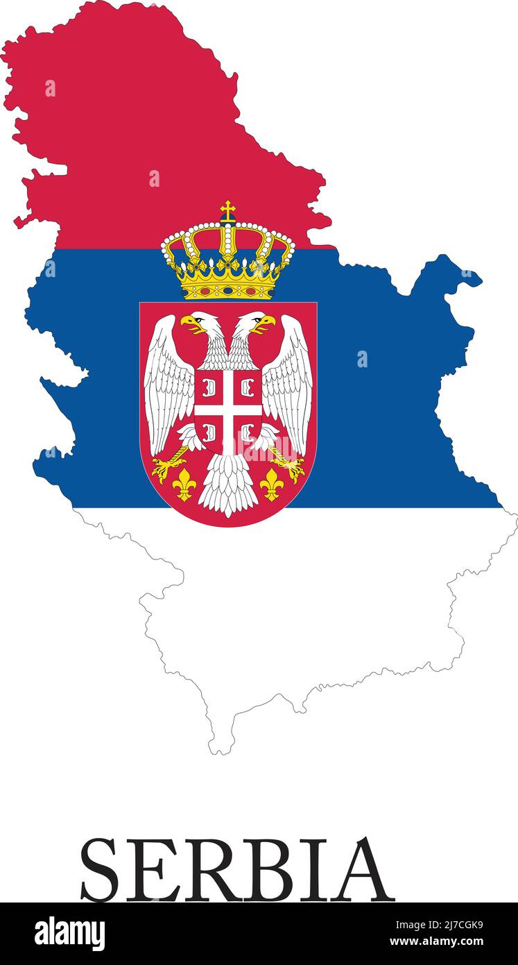 Länderform umrissen und mit der Flagge Serbiens gefüllt, im Vektorformat. Stock Vektor
