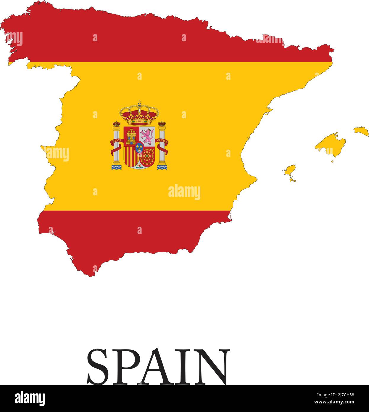 Länderform umrissen und mit der Flagge Spaniens gefüllt, im Vektorformat. Stock Vektor