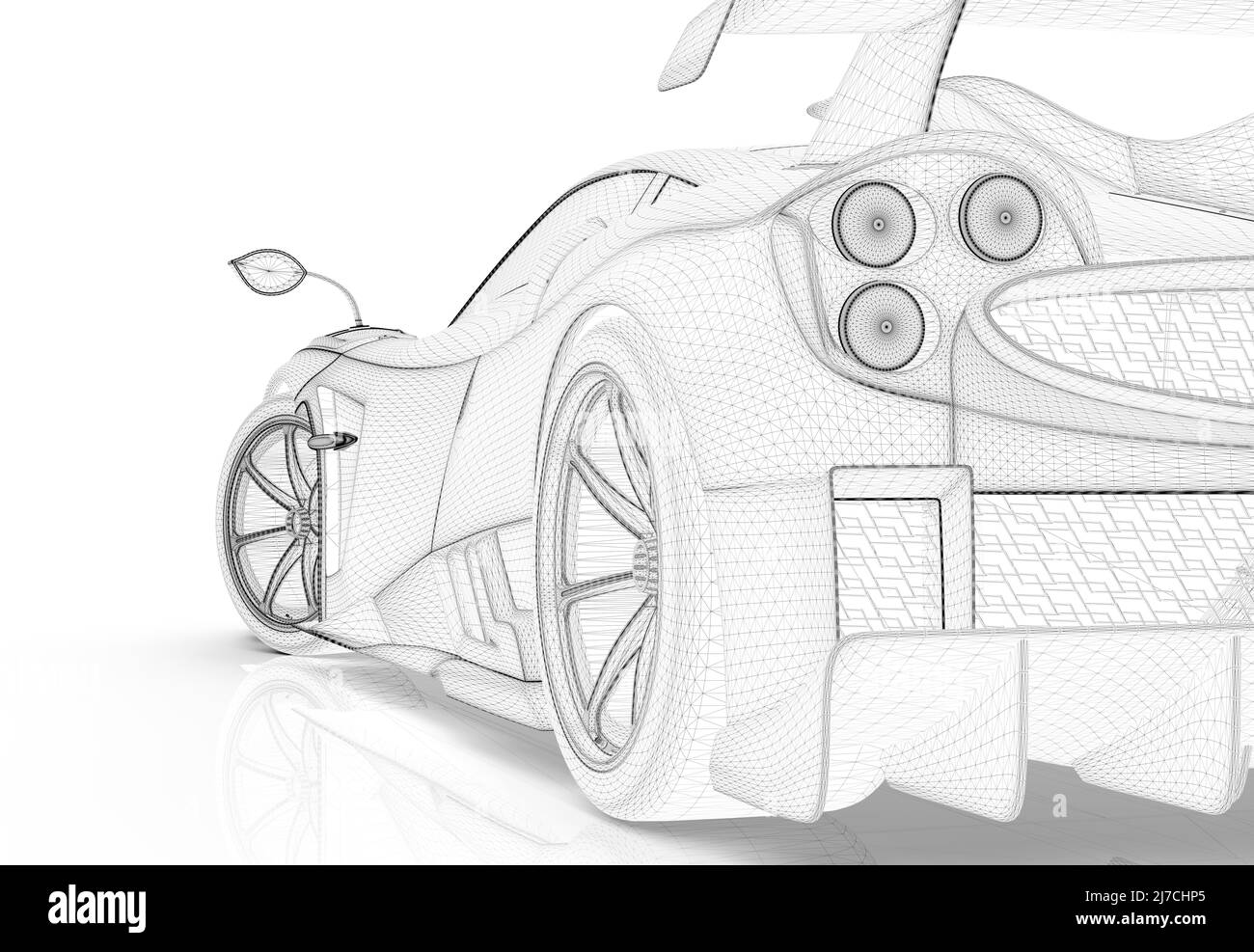 Generischer Sport ohne Marke Drahtmodell Auto isoliert auf einem weißen Hintergrund: 3D Abbildung Stockfoto