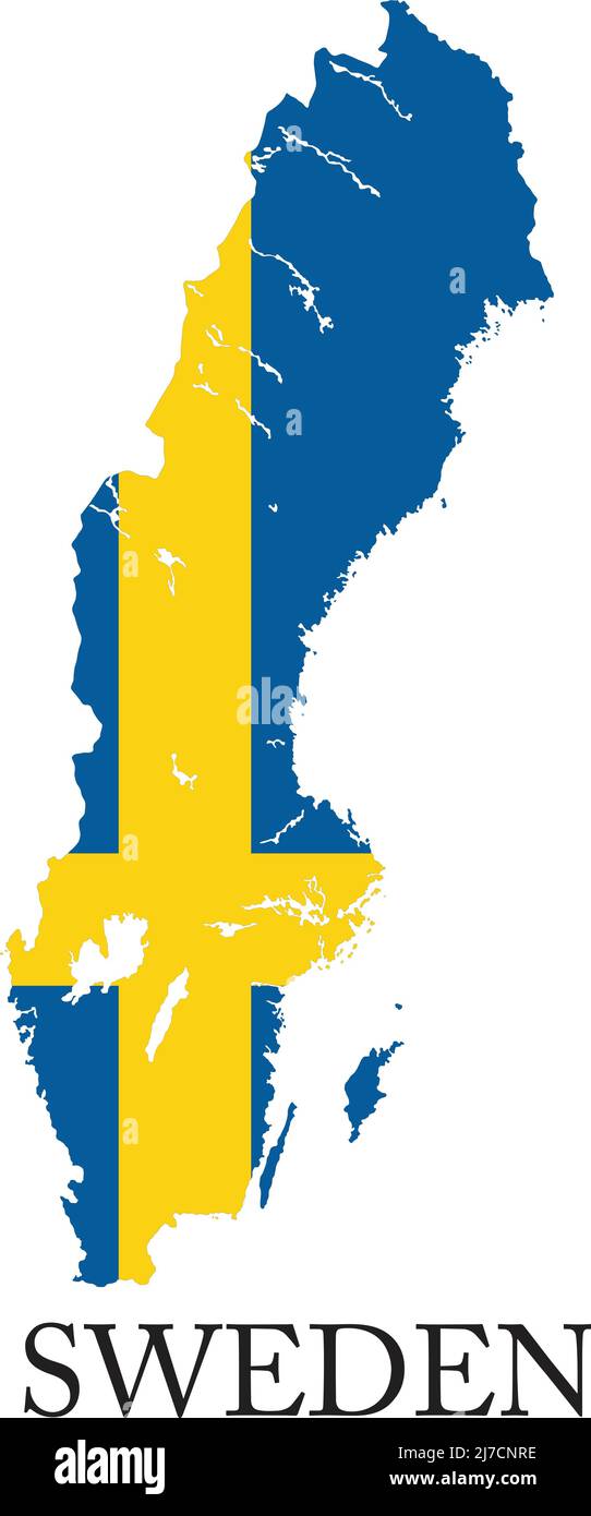 Schweden -Länderform, umrissen und mit der Flagge gefüllt, im Vektorformat. Stock Vektor