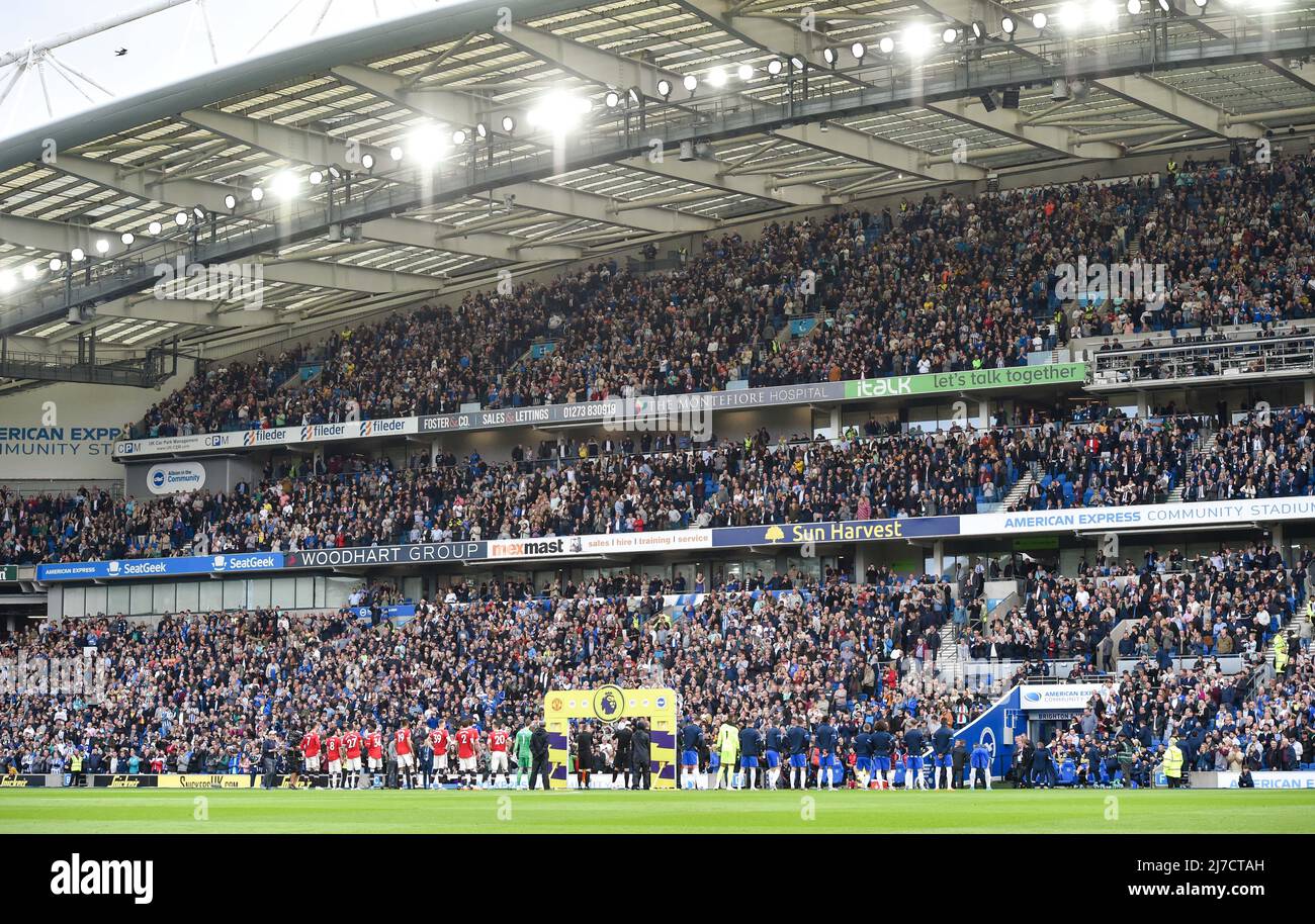 Das Amex Stadium während des Premier League-Spiels zwischen Brighton und Hove Albion und Manchester United im American Express Stadium , Brighton , Großbritannien - 7. Mai 2022 Photo Simon Dack/Tele Images. Nur redaktionelle Verwendung. Kein Merchandising. Für Fußballbilder gelten Einschränkungen für FA und Premier League. Keine Nutzung von Internet/Mobilgeräten ohne FAPL-Lizenz. Weitere Informationen erhalten Sie von Football Dataco Stockfoto