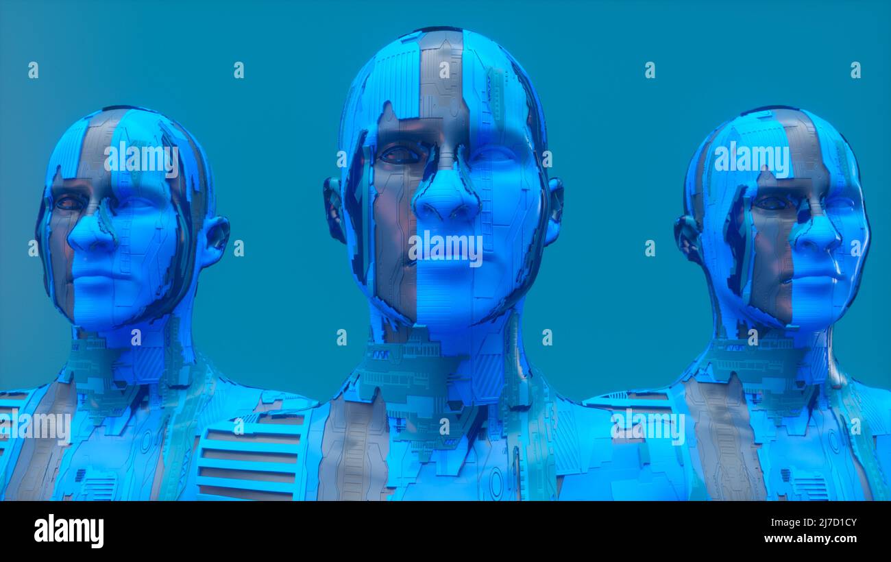 3D-Rendering. Humanoide Figuren und Sicifi-Szene Stockfoto