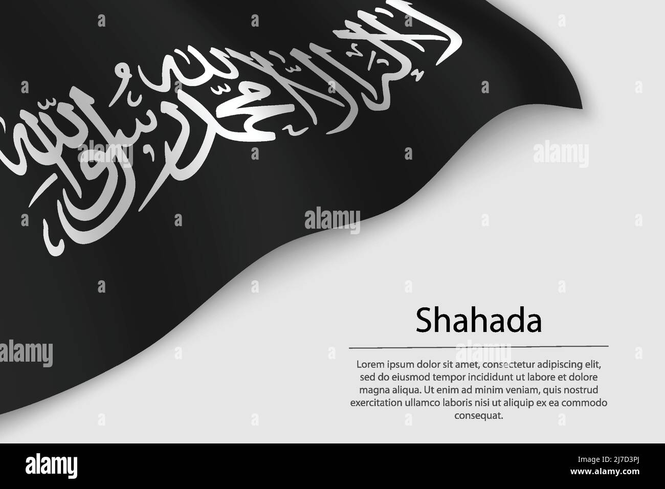 Die Wellenfahne von Shahada ist ein religiöses Symbol auf weißem Hintergrund. Banner- oder Ribbon-Vektorvorlage Stock Vektor