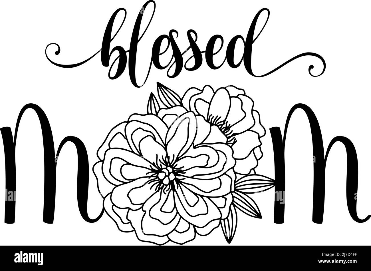 Blumen gesegnet Mutter Zitat Design mit Blumen.. Postkarten-Design zum Muttertag. Geschenk für Mama. Stock Vektor