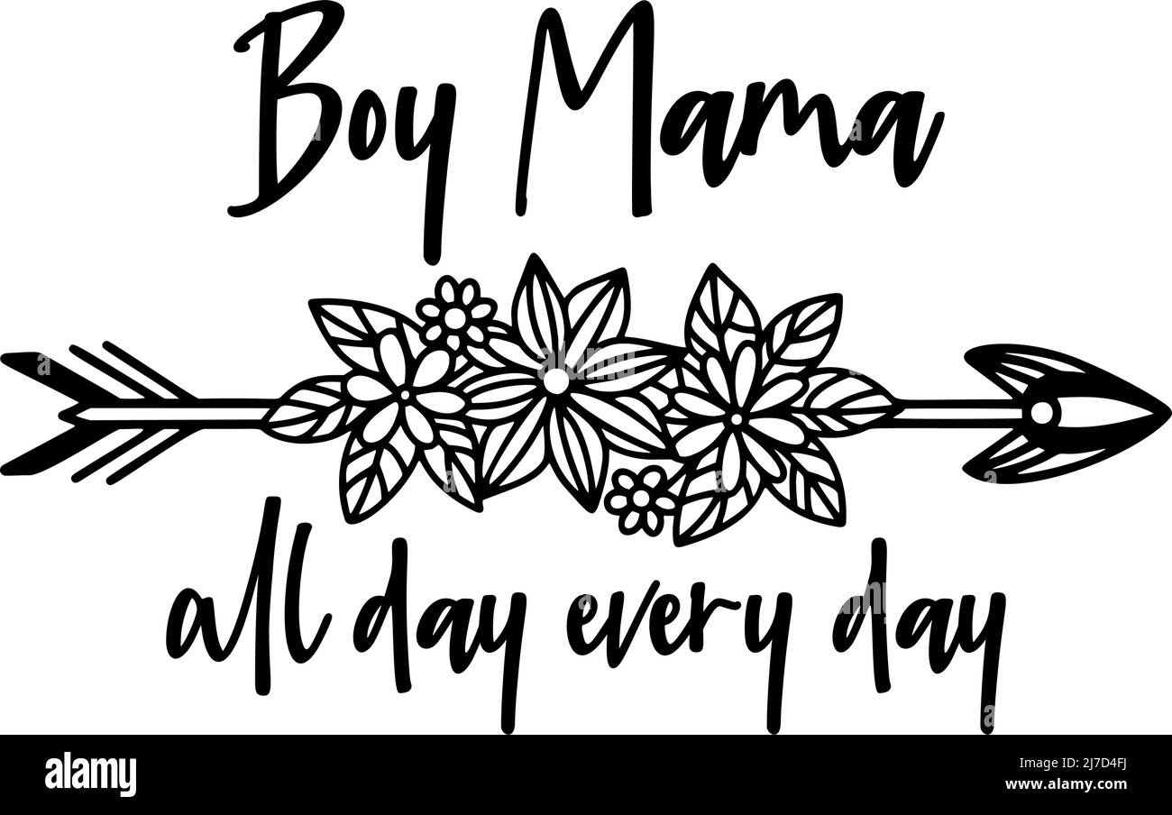Junge Mama den ganzen Tag jeden Tag Zitat Design mit Blumen und Pfeil. Postkarten-Design zum Muttertag. Sarkastische Mama sagt. Stock Vektor