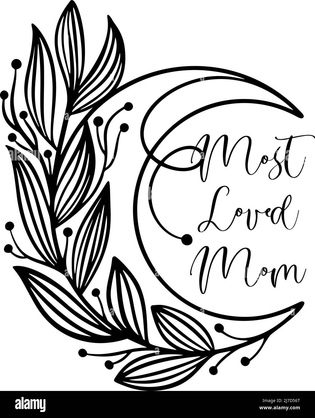 Am meisten geliebt Mutter Zitat Design, Boho floralen Mond Design. Postkarten-Design zum Muttertag. Geschenk für Mama. Stock Vektor