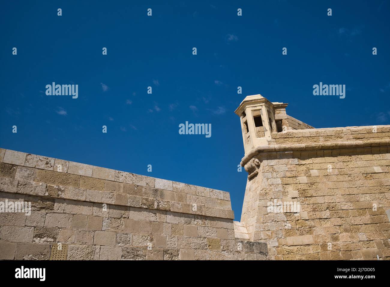 Blick auf ein Detail der Festung Forte Sant'Elmo in La Valletta Stockfoto
