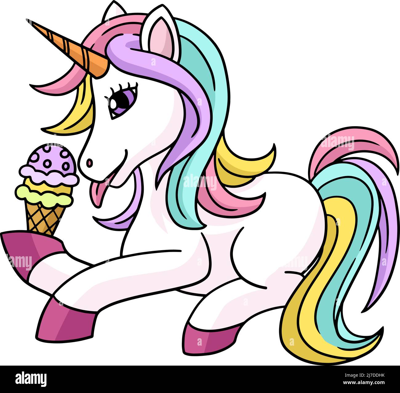 Einhorn Essen Eis Cartoon Farbige Clipart Stock-Vektorgrafik - Alamy