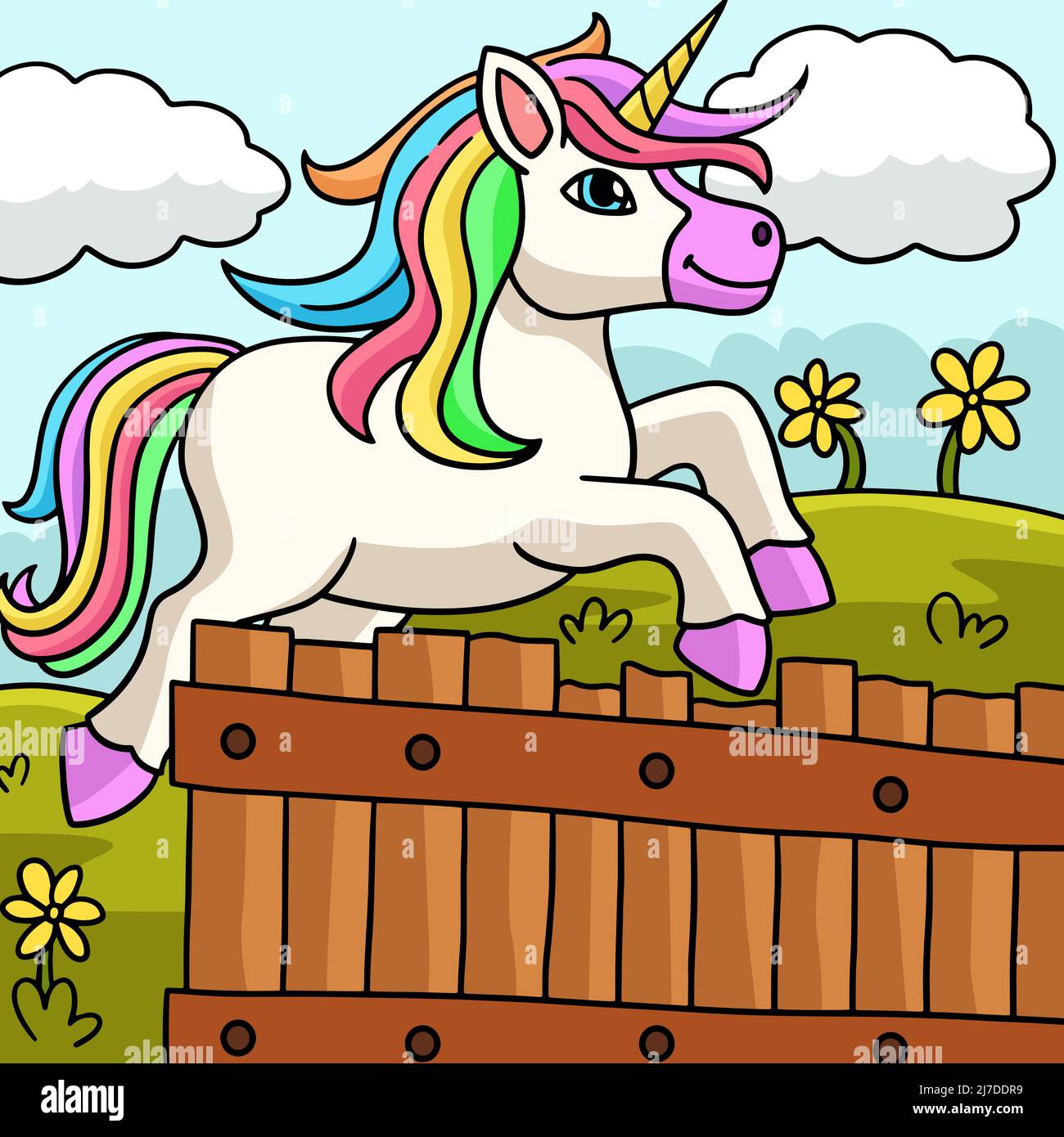 Springende Einhornfarbene Cartoon-Illustration Stock Vektor