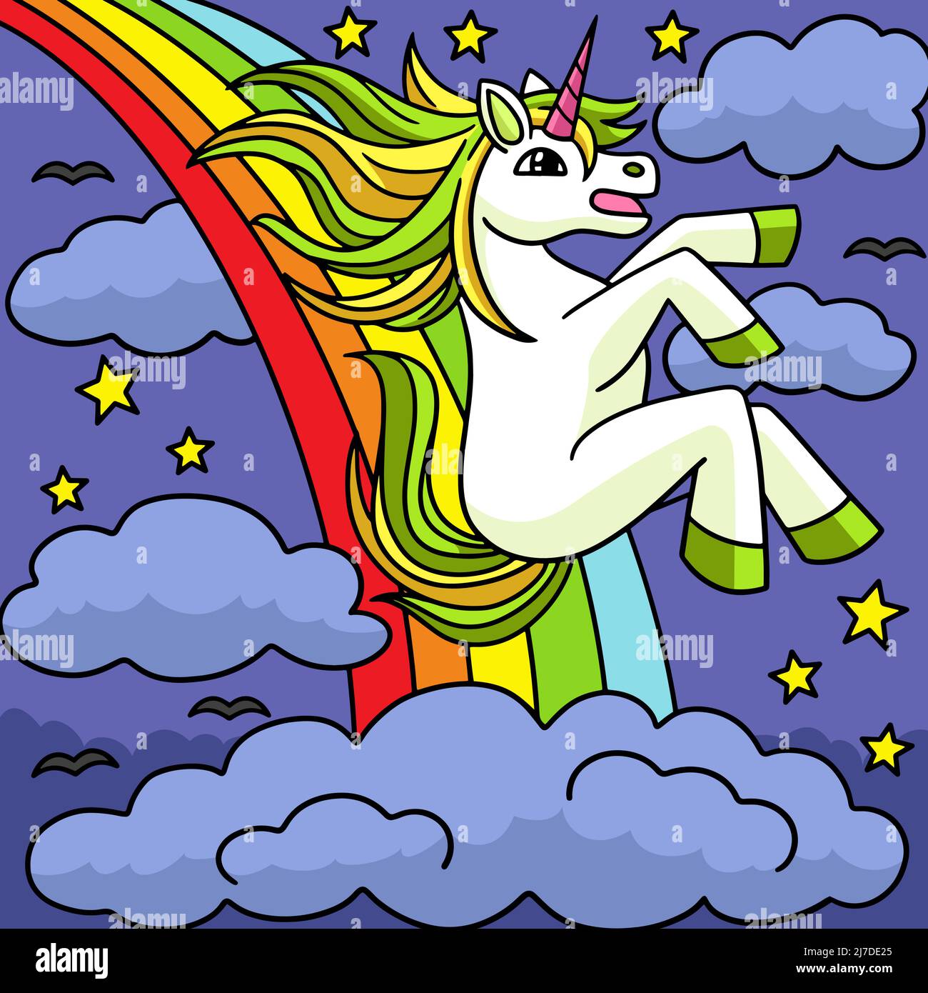 Einhorn Gleitet Über Den Regenbogen Illustration Stock Vektor Einhorn Gleitet Über Den Regenbogen Illustration Stock Vektor