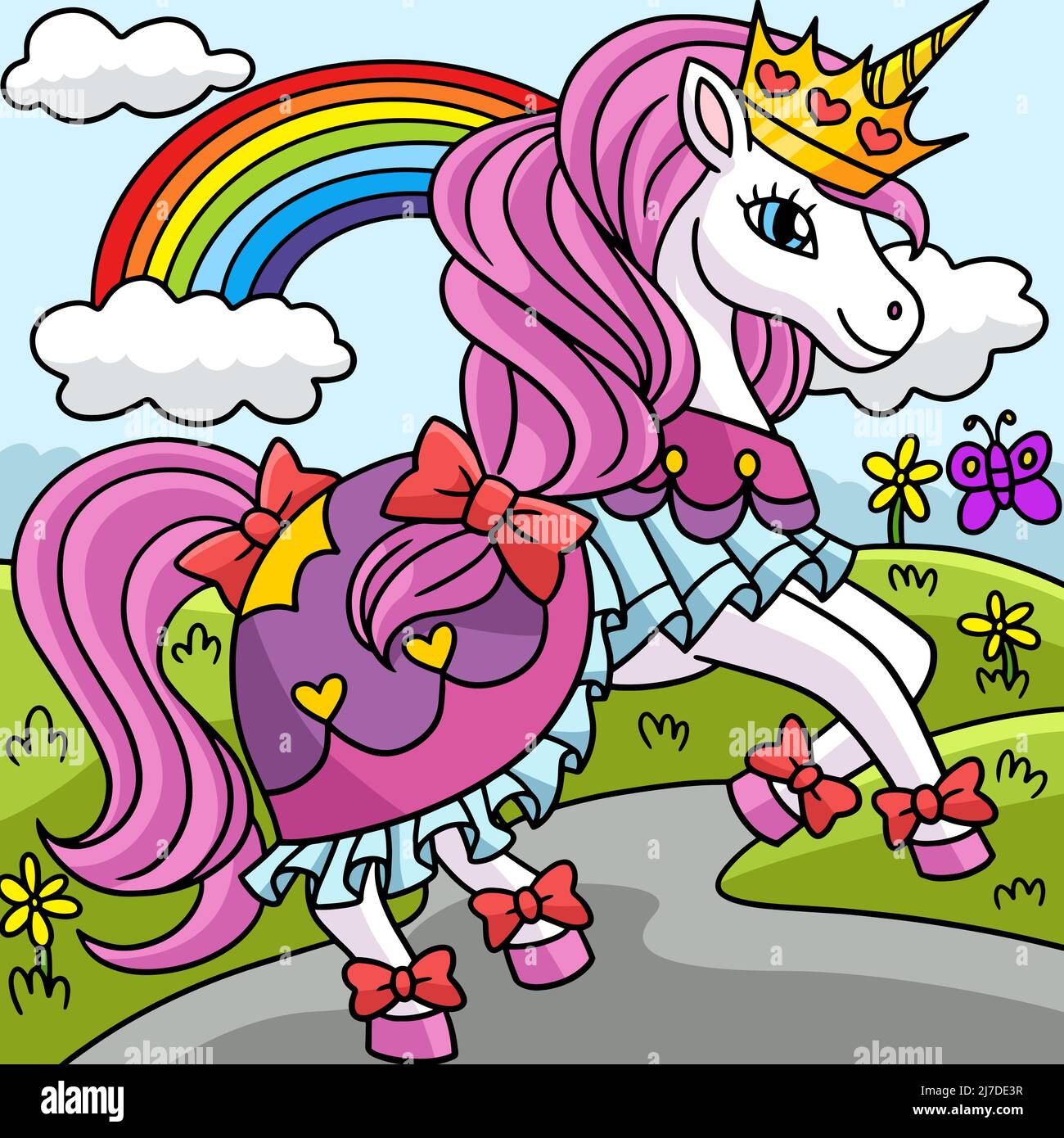 Einhorn Prinzessin Farbige Cartoon Illustration Stock-Vektorgrafik - Alamy