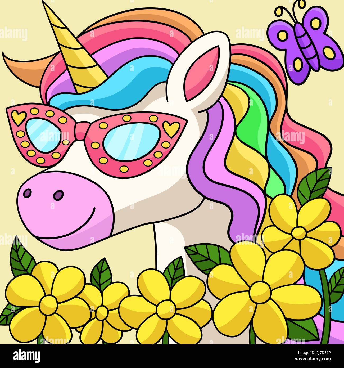 Einhorn Trägt Sonnenbrille Farbige Illustration Stock Vektor Einhorn Trägt Sonnenbrille Farbige Illustration Stock Vektor