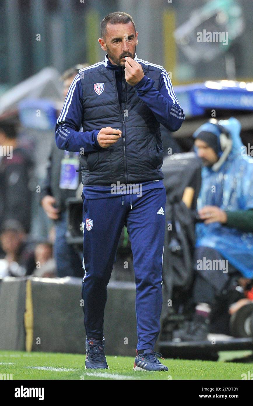 Alessandro Agostini Trainer von Cagliari, während des Spiels der italienischen SerieA Liga zwischen Salernitana gegen Caglairi Endergebnis, Salernitana 1, Cagliari 1, Spiel im Arechi Stadion gespielt . Benevento, Italien, 08. Mai 2022. (Foto von Vincenzo Izzo/Sipa USA) Stockfoto