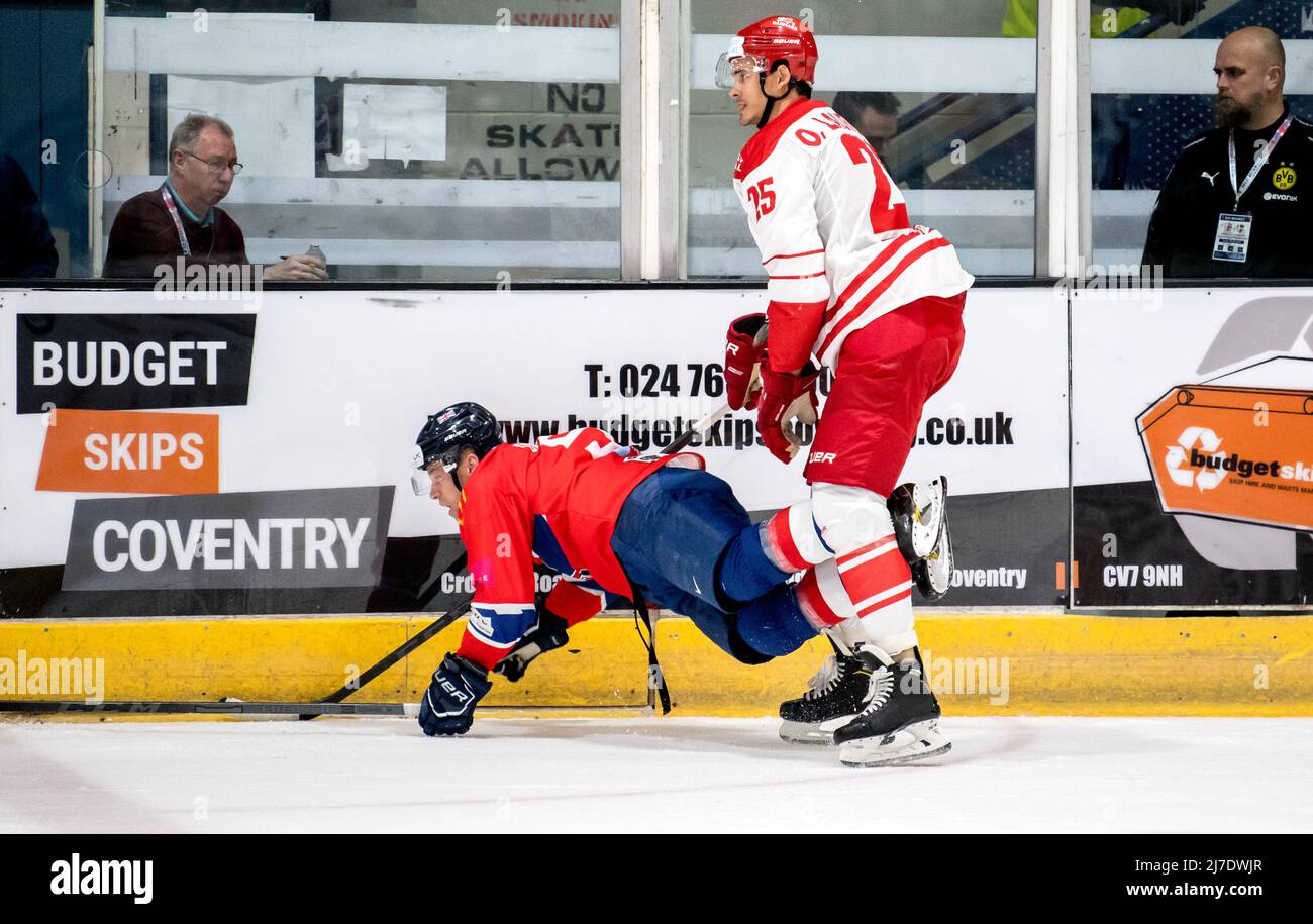 Coventry, Großbritannien, 7. Mai 2022. Oliver Lauridsen aus Dänemark beim internationalen Spiel zwischen GB und Dänemark am 7. Mai 2022 im Skydome, Coventry, Großbritannien. Foto von Phil Hutchinson. Nur zur redaktionellen Verwendung, Lizenz für kommerzielle Nutzung erforderlich. Keine Verwendung bei Wetten, Spielen oder Veröffentlichungen einzelner Clubs/Vereine/Spieler. Stockfoto