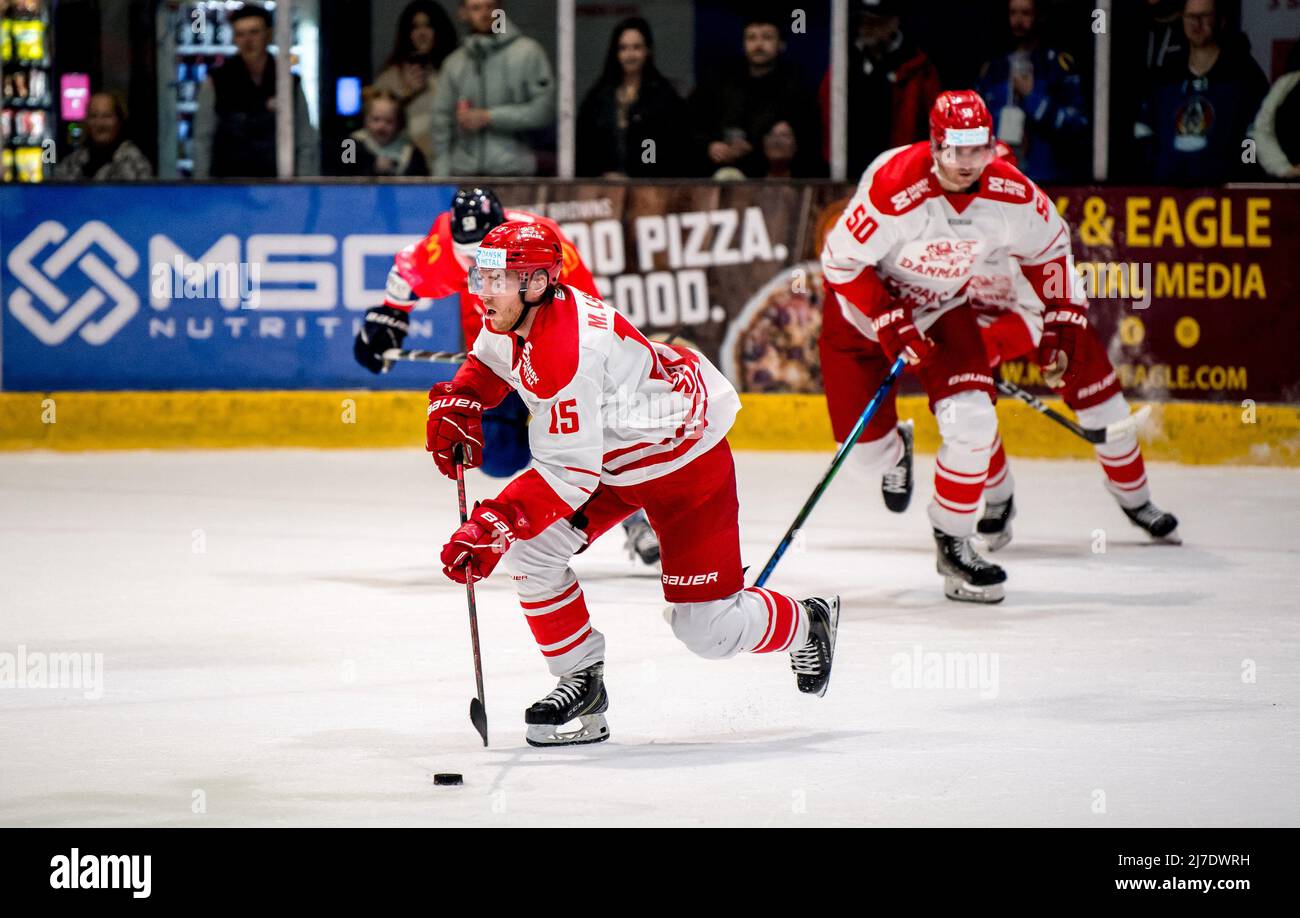Coventry, Großbritannien, 7. Mai 2022. Matias Lassen von Dänemark während des Internationalen Spiels zwischen GB und Dänemark im Skydome, Coventry, Großbritannien, am 7. Mai 2022. Foto von Phil Hutchinson. Nur zur redaktionellen Verwendung, Lizenz für kommerzielle Nutzung erforderlich. Keine Verwendung bei Wetten, Spielen oder Veröffentlichungen einzelner Clubs/Vereine/Spieler. Stockfoto