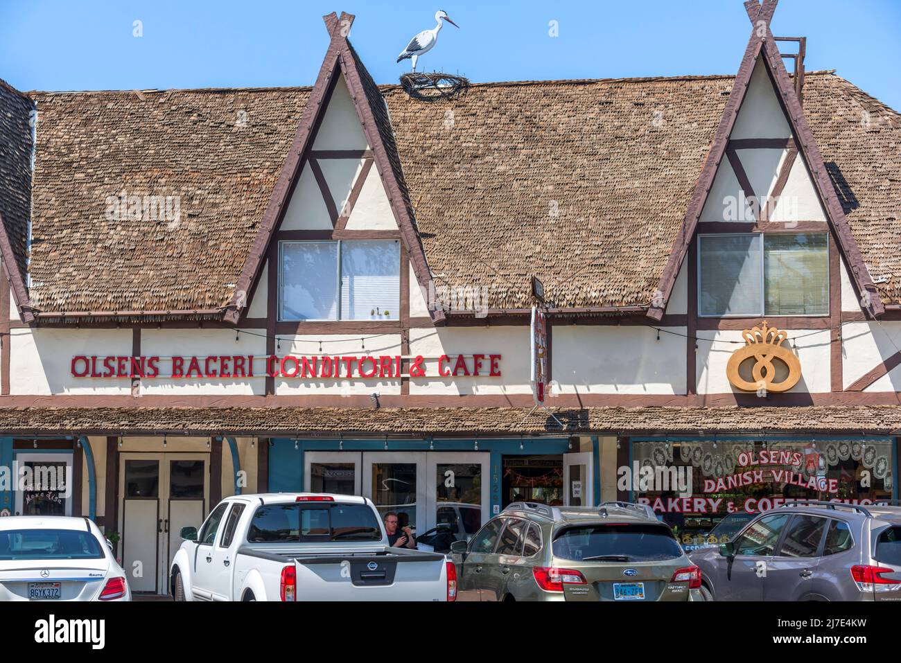 Ein Apriltag in der Stadt Solvang, Kalifornien, USA. Stockfoto