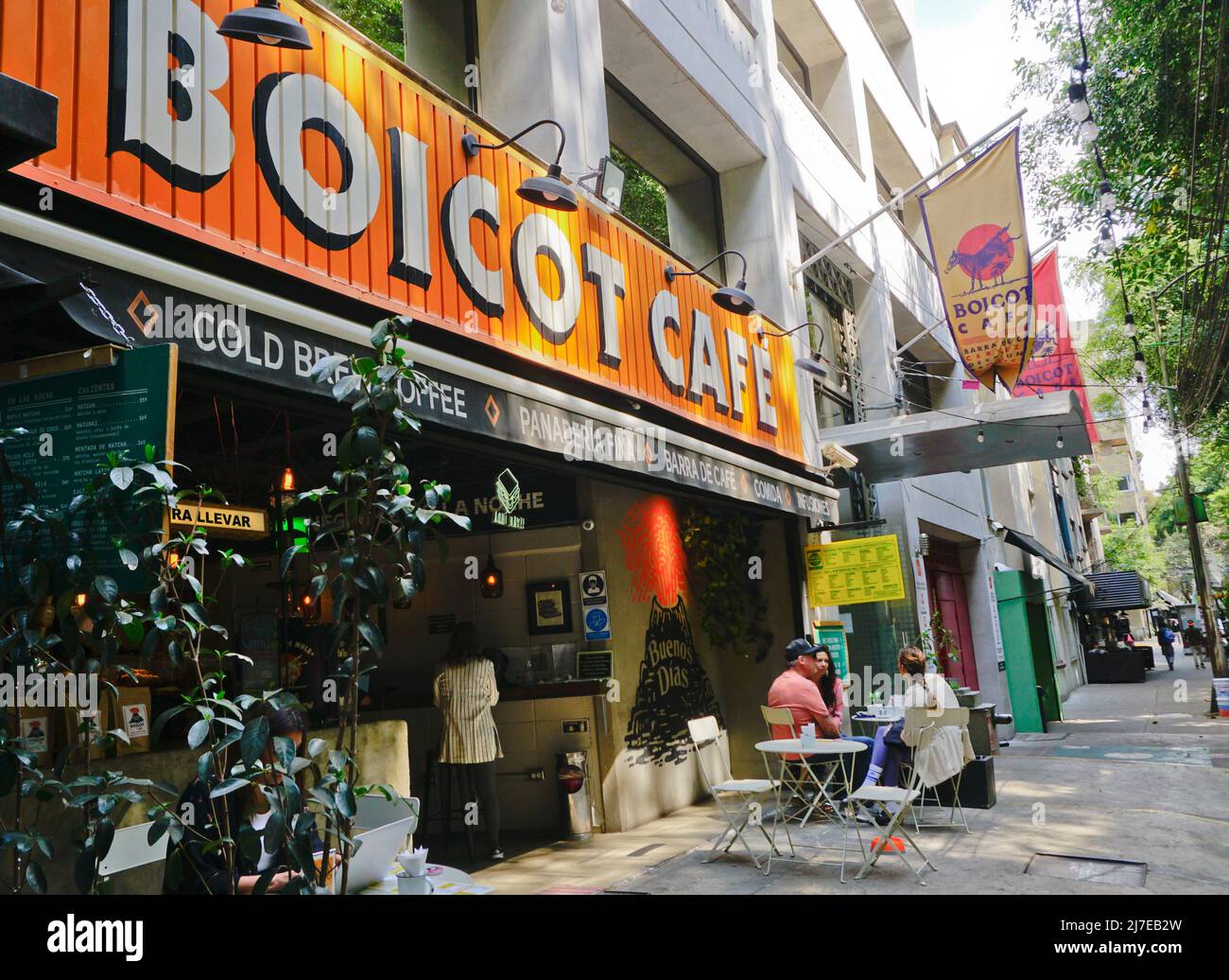Boicot Cafe im Colonia Condesa Viertel von Mexiko-Stadt, Mexiko. Stockfoto