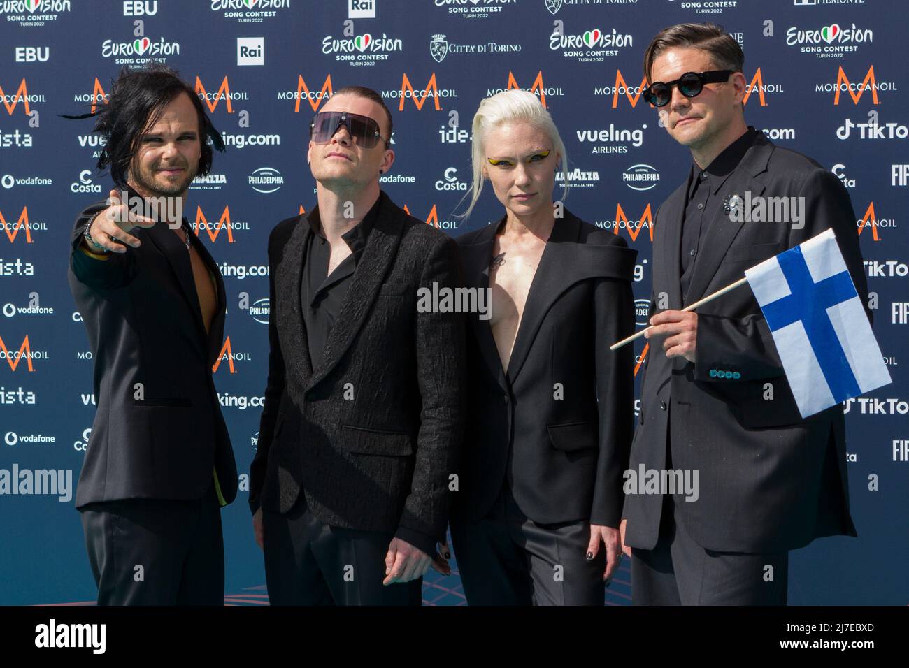 Turin, Italien. 08. Mai 2022. Die finnische Gruppe The Rasmus auf dem Turquoise Carpet des Eurovision Song Contest Stockfoto