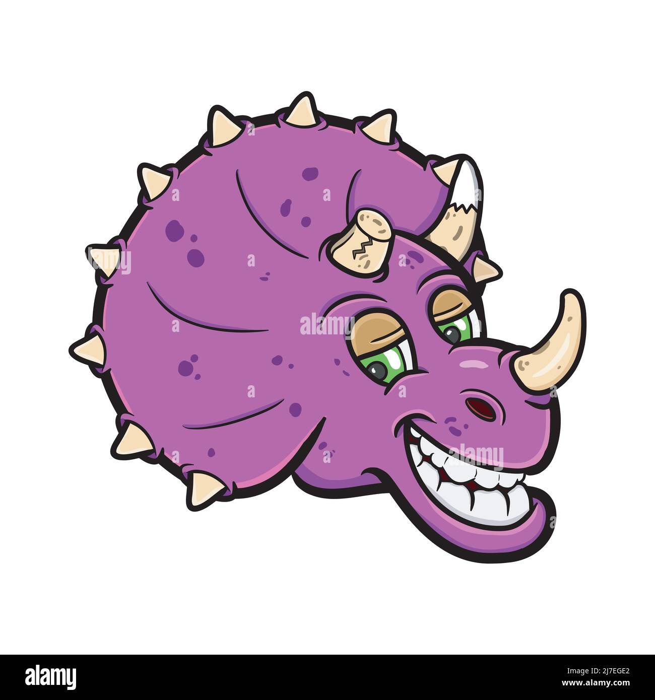 Cartoon Triceraptops Dinosaurier Kopf. Clip-Art-Vektor. Logo, Maskottchen, Zeichentrickfilm. Vektor und Illustration. Stock Vektor