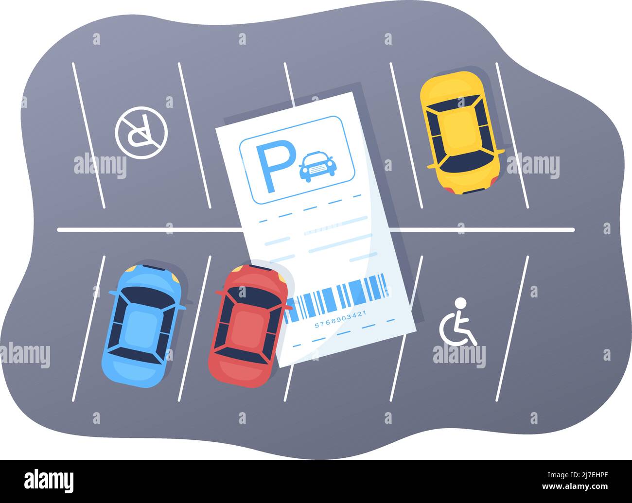 Parkservice mit Ticketbild und mehreren Autos auf öffentlichen Parkplätzen in flachem Hintergrund Cartoon Illustration Stock Vektor