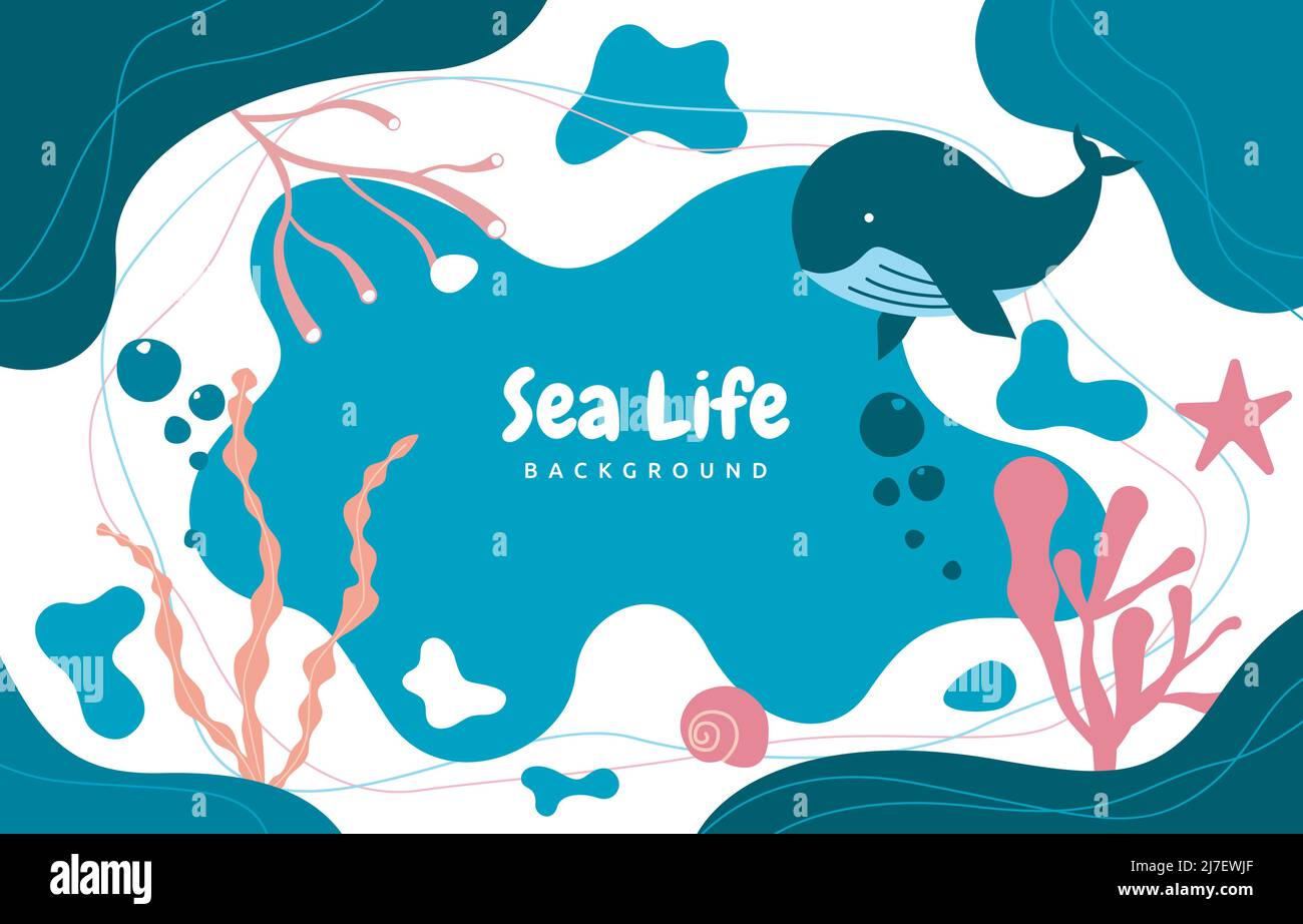 Ozean Unterwasser Tierleben Meer Strand Flüssiger Hintergrund Stock Vektor
