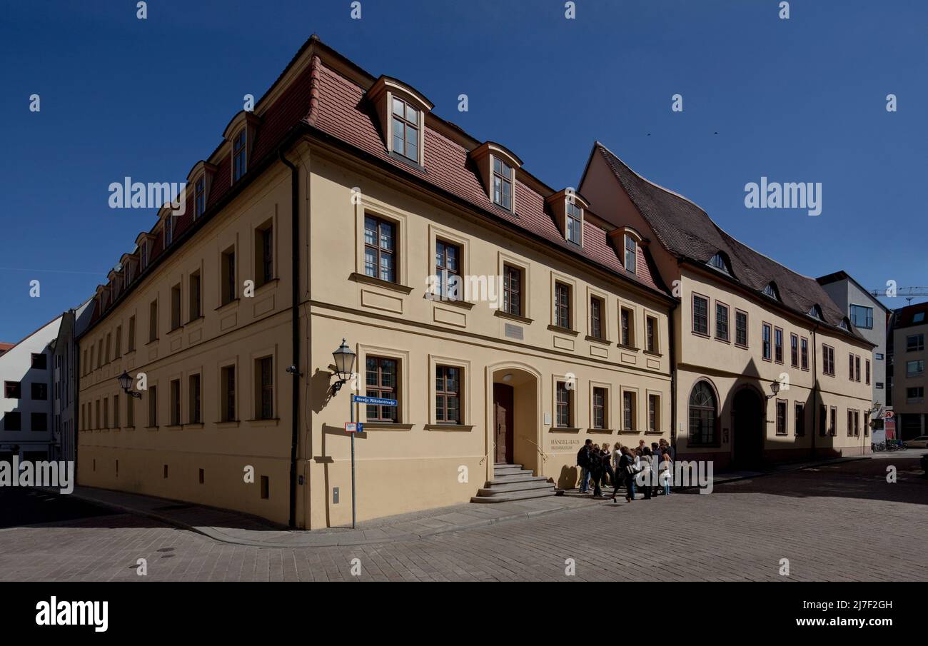 Halle S Händelhaus 55087 , Geburtshaus / Georg Friedrich Händel 1685 rechts zum Museum zugenommenes Nachbarhaus Stockfoto