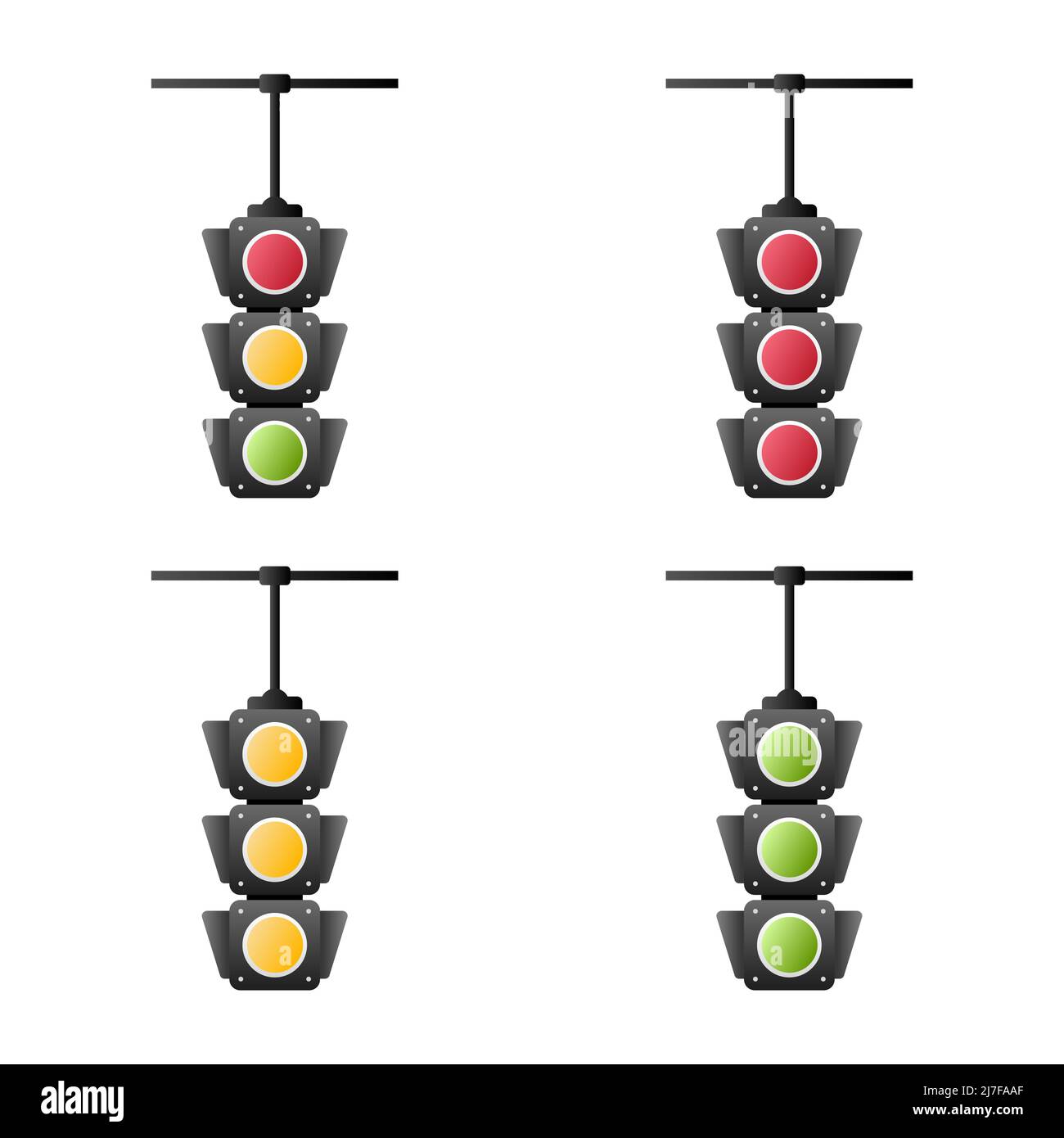 Satz Ampelzeichen mit roter, gelber und grüner Farbe, flaches Design und Vektor des Ampelsymbols. Stockfoto
