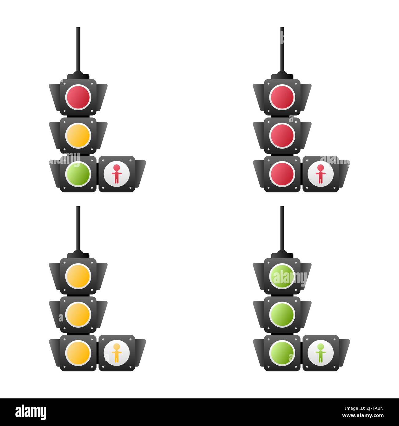 Satz Ampelzeichen mit roter, gelber und grüner Farbe, flaches Design und Vektor des Ampelsymbols. Stockfoto